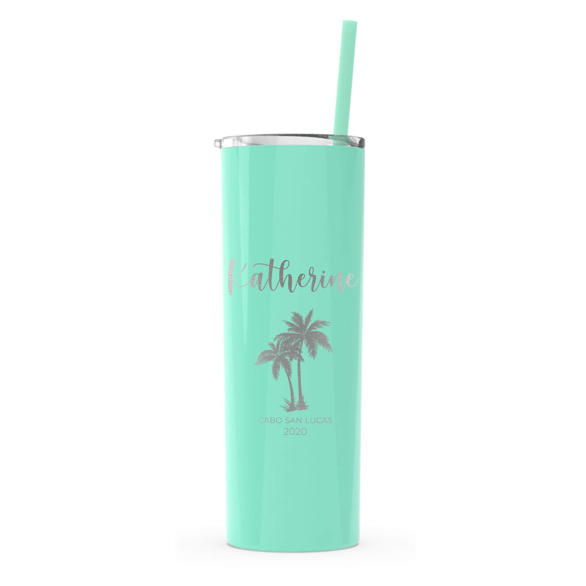 Personalized Bachelorette Vacation Tumbler - Custom Engraved 20oz Stainless Steel Cup with Lid & Straw - Perfect for Bachelorette Parties, Girls Trips & Bridal Showers (Mint Green)