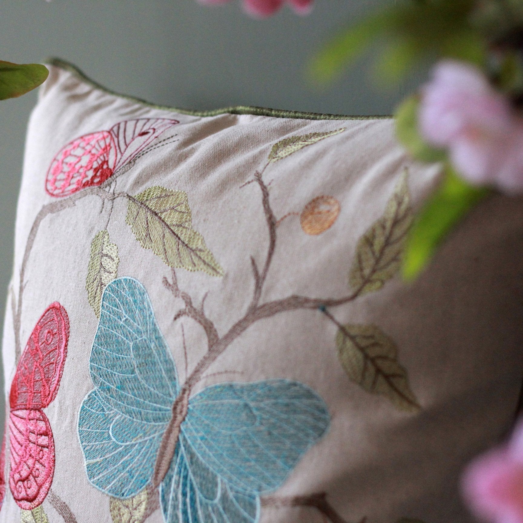 Embroidered Butterfly Cotton Linen Pillow Cover - Decorative Throw Pillows for Sofa & Couch - Elegant Home Decor Accent for Living Room, Bedroom, and Nursery