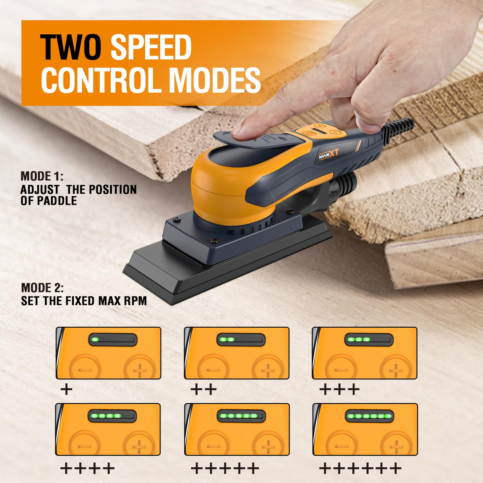 MAXXT 350W Brushless Sheet Orbital Finishing Sander - 4,000-10,000 RPM Low Vibration Electric Palm Sander for Woodworking, Furniture Refinishing, DIY Projects & Tight Space Sanding | Perfect for Cabinets, Floors & Auto Body Polishing