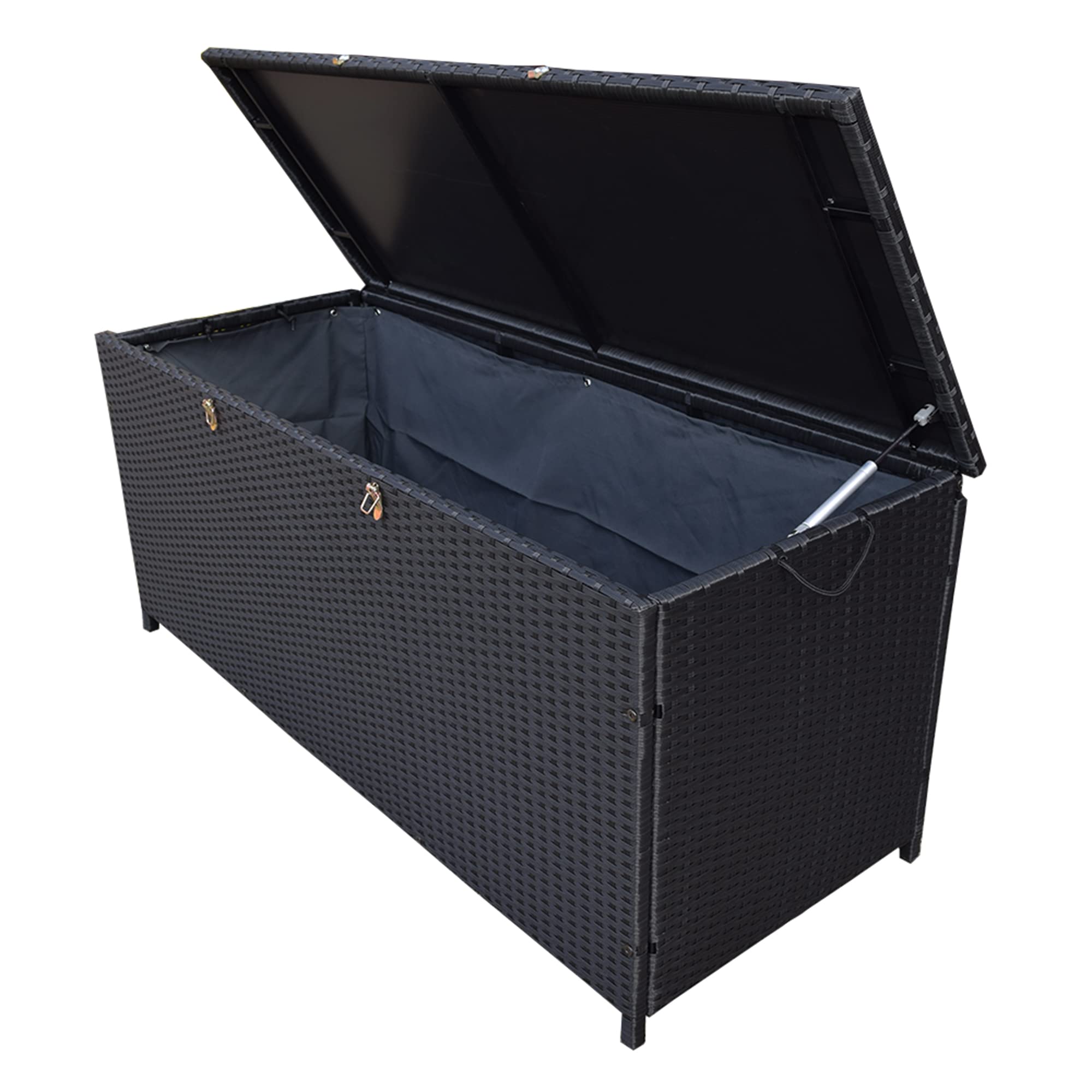 Oakland Living 113 Gallon Outdoor Storage Box - Waterproof Rattan Deck Box with Wicker Design, Patio Storage Bench for Indoor, Outdoor, Pool, Balcony, Yard & Garden - Perfect for Storing Cushions, Toys & Pool Accessories (Black)
