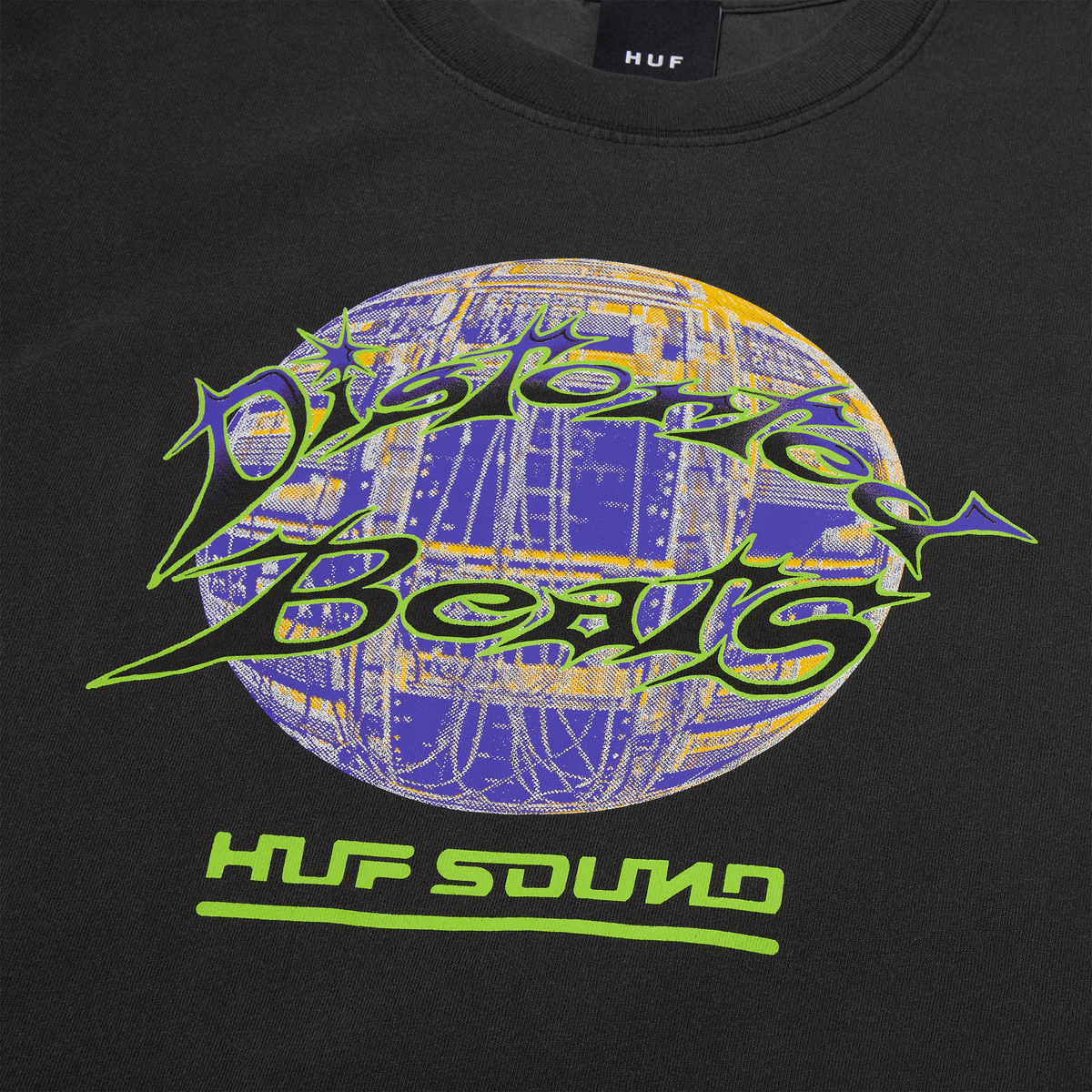 HUF Distorted Washed Short Sleeve T-Shirt for Men - Black Cotton Graphic Tee - Casual Streetwear for Everyday Wear
