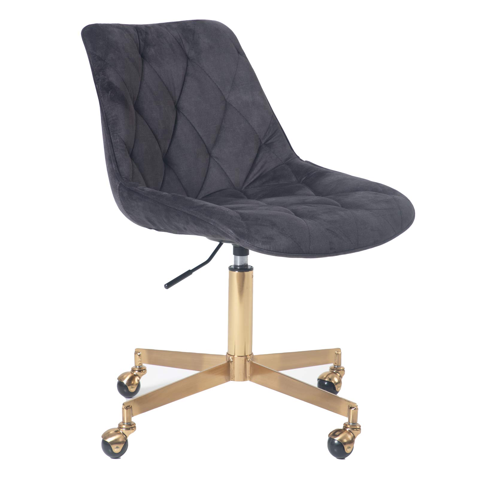 Premium Dutch Velvet Mid-Back Office Chair - Diamond Pattern Ergonomic Computer Desk Chair with Adjustable Height & Gold Metal Base - Perfect for Home Office, Bedroom & Workspace (Anthracite)