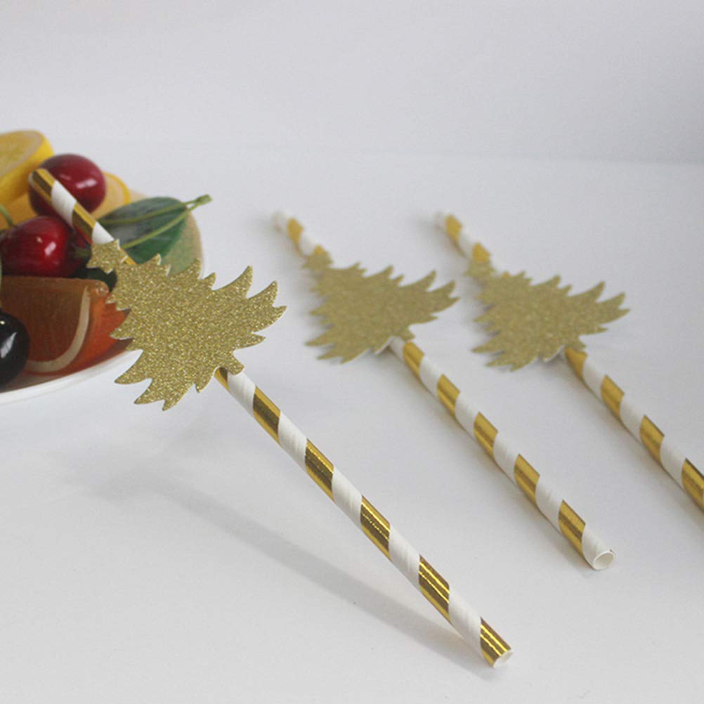 PRETYZOOM 24pcs Gold Striped Christmas Paper Drinking Straws - Eco-Friendly Recyclable Decorative Straws for Holiday Parties, Juice Drinks & Festive Celebrations