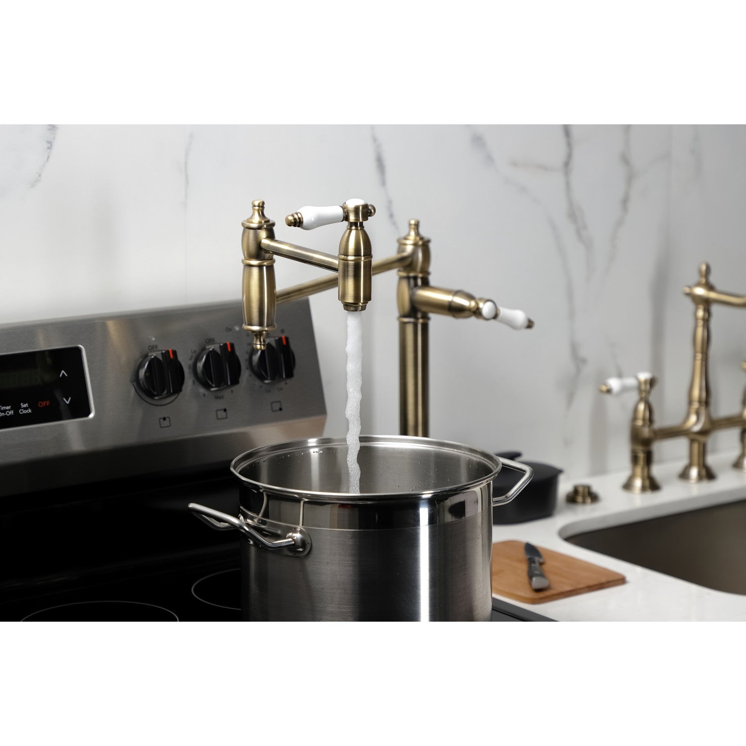 Bel Air KS3703BPL Single Hole Deck Mount Pot Filler Faucet in Antique Brass - Perfect for Kitchen Sink, Stove & Cooking Area