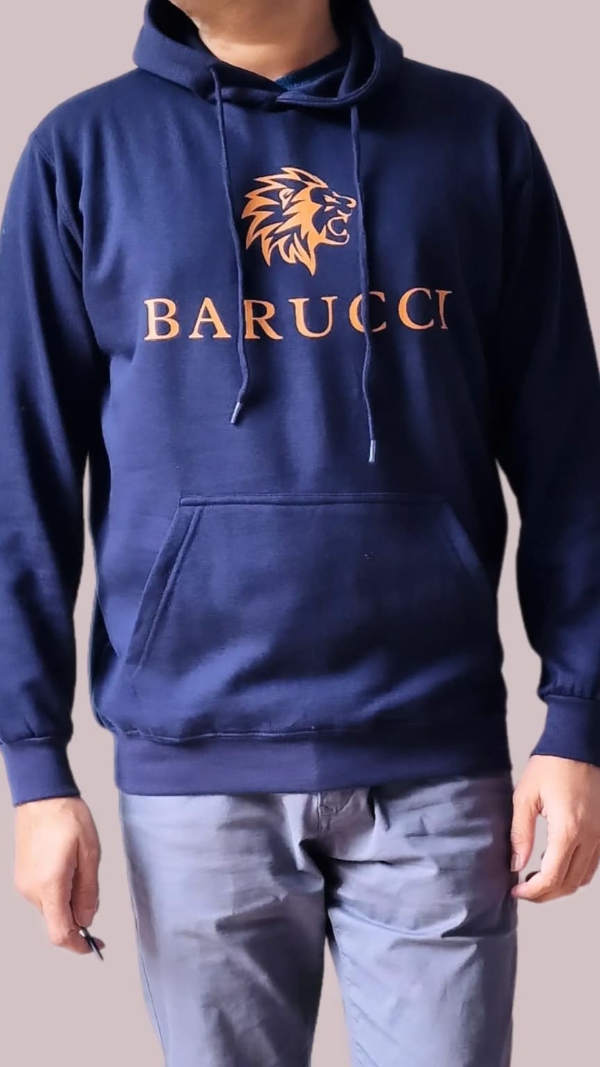 Barucci Joe Navy Cotton Blend Hoodie with Gold Logo - Men's Casual Pullover Sweatshirt for Streetwear, Gym & Lounge Wear