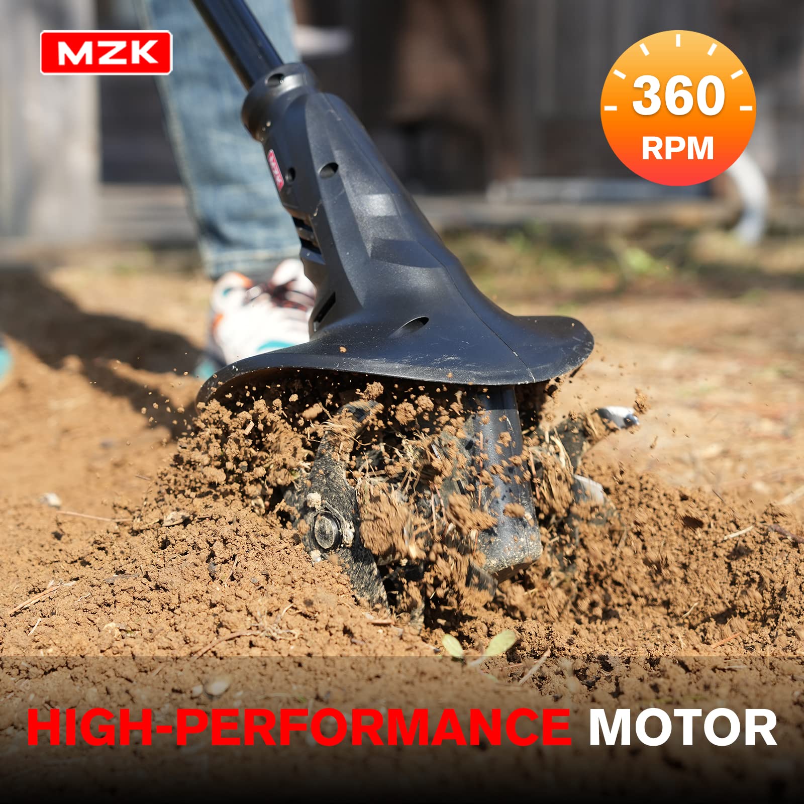 **MZK 20V Cordless Tiller Cultivator with 24 Steel Tines, 7.8-inch Wide Battery Powered Garden Cultivator - Mini Tiller for Gardening, Weeding, and Soil Aeration (Includes 2AH Battery & Charger) - Perfect for Small Gardens, Flower Beds, and Raised Planters**