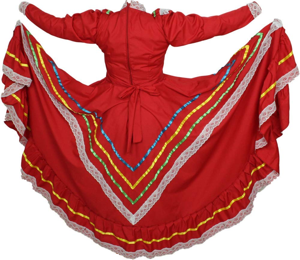Authentic Mexican Jalisco Dress - Traditional Women's Folklorico Costume (Size S, Vibrant Red) | Perfect for Cinco de Mayo, Fiesta, Quinceañera & Cultural Celebrations