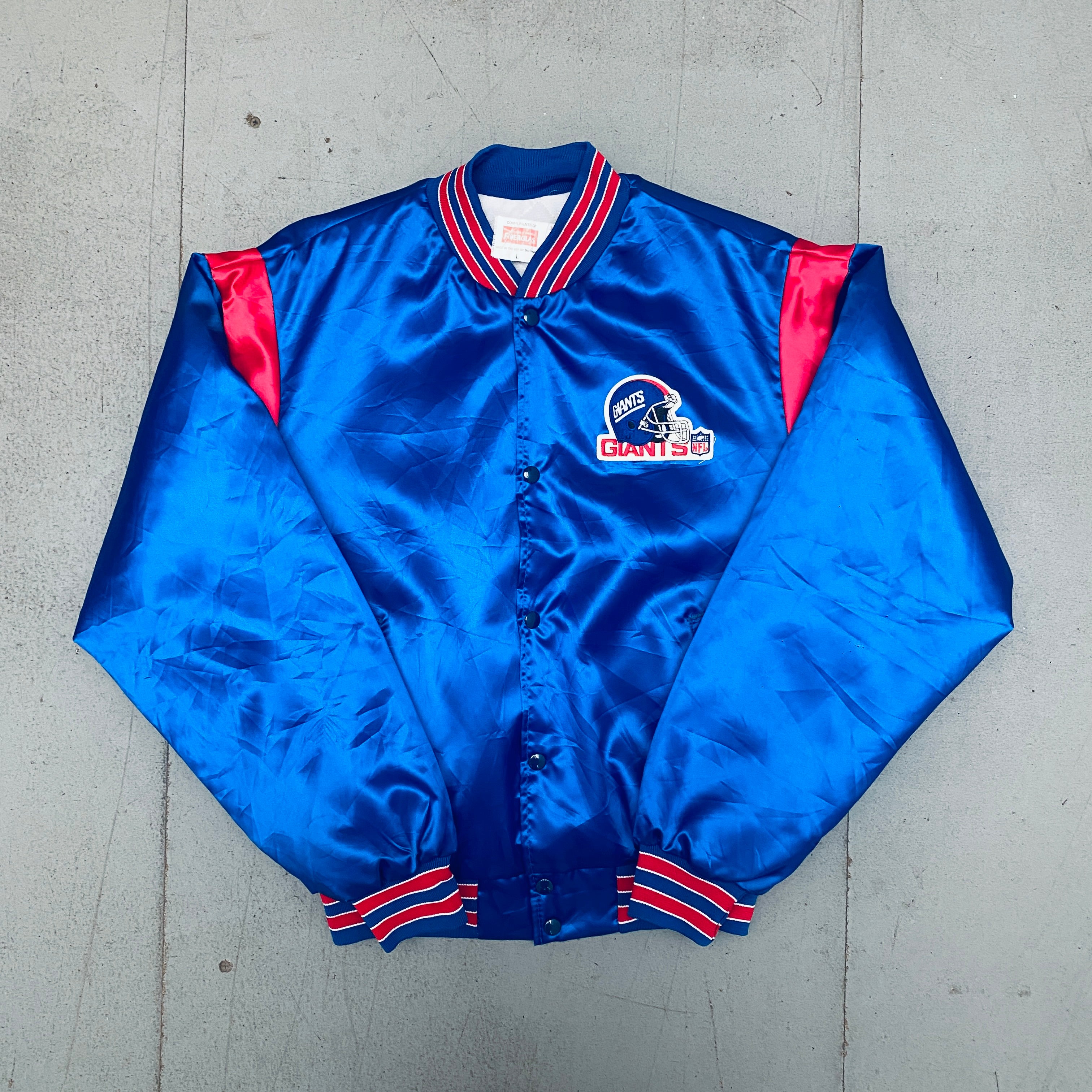 Vintage 1980s New York Giants Satin Bomber Jacket for Men - Large & XL Sizes - Retro NFL Fan Apparel for Game Day & Casual Wear
