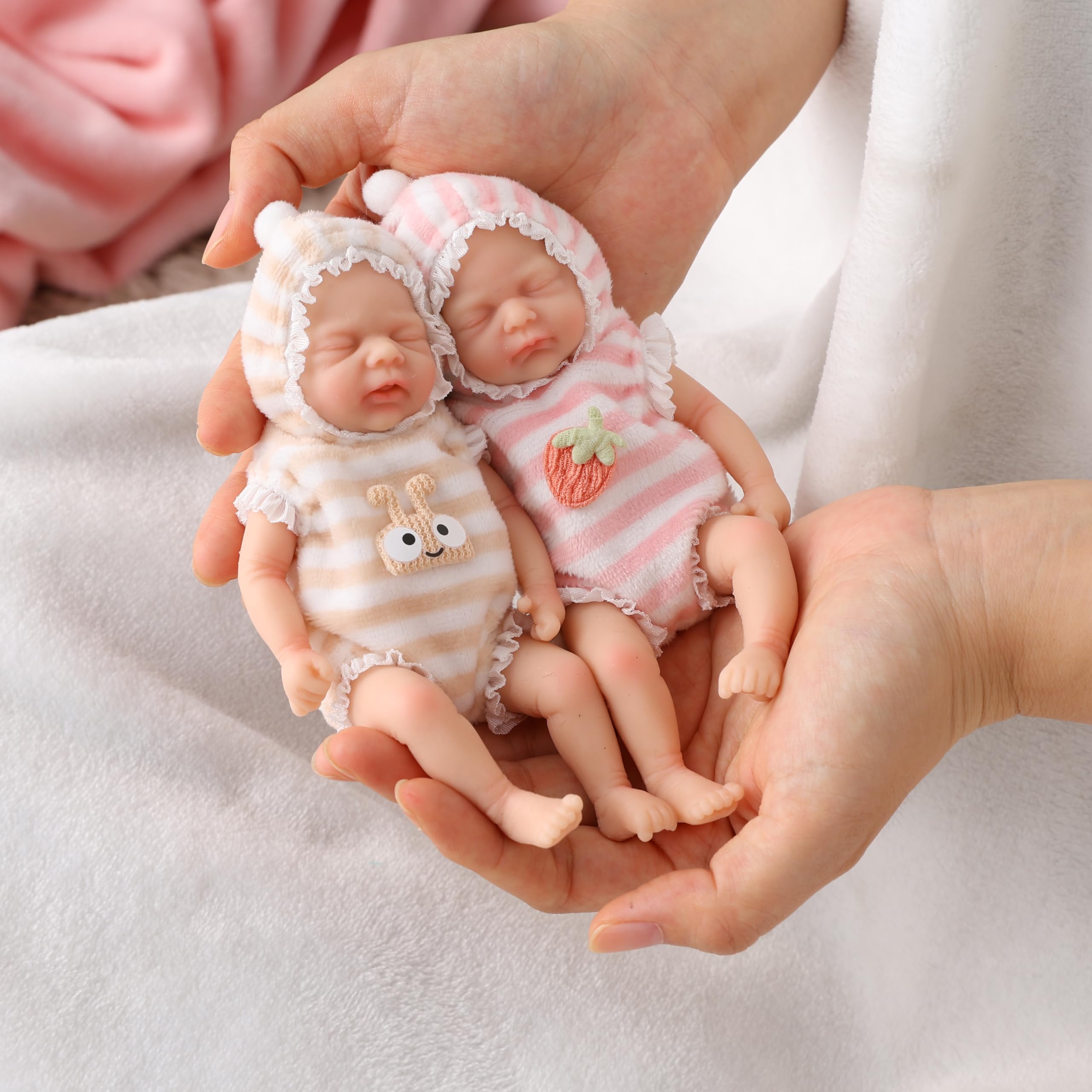 7 Inch Mini Realistic Silicone Reborn Baby Doll Twins - Handmade Full Body Stress Relief Newborn Dolls for Collectors, Gift Giving & Therapy Use