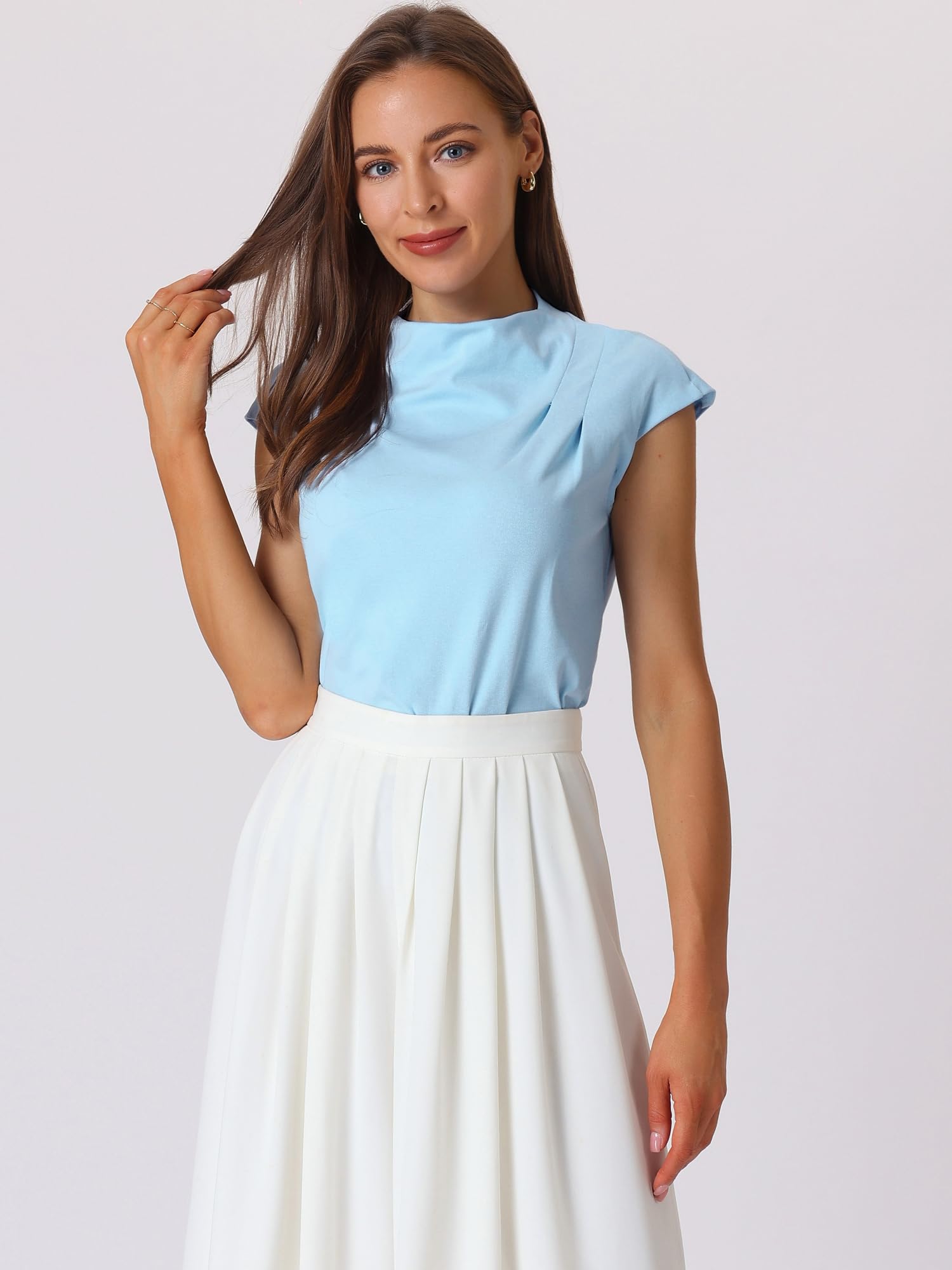 Women's Sleeveless Mock Neck Blouse - Summer Casual Tops for Women - Perfect for Office Wear, Date Night & Vacation Outfits