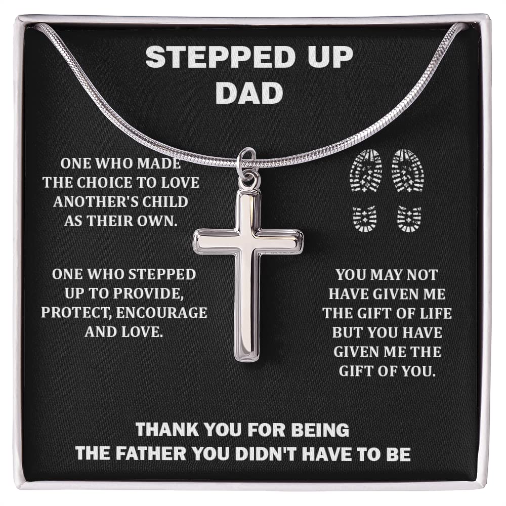 Personalized Step Dad Necklace - Stainless Steel Cross Pendant with Engraved Message Card & Gift Box - Thoughtful Father's Day, Birthday Gift from Daughter - Perfect for Special Occasions & Daily Wear
