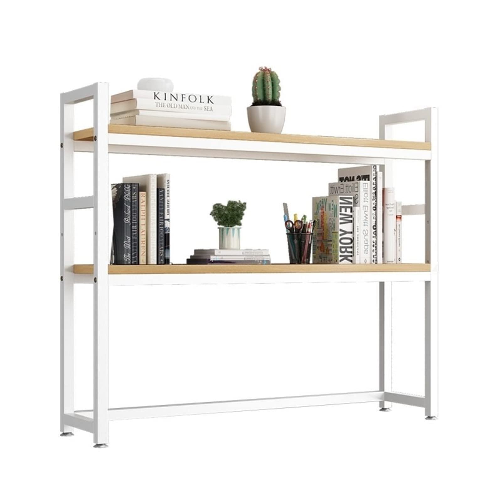 FPIGSHS Adjustable Countertop Hutch Bookshelf - Wood & Metal Desktop Storage Organizer for Office, Home, Dorm - 29.5