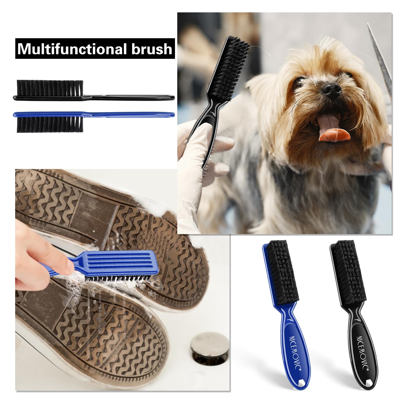 10 Pack NICEMOVIC Barber Clipper Cleaning Brushes - Professional Hair Trimmer & Blade Cleaning Tools Set with Nylon Bristles (Black & Blue) - Perfect for Salon, Home Grooming & Beard Care Accessories
