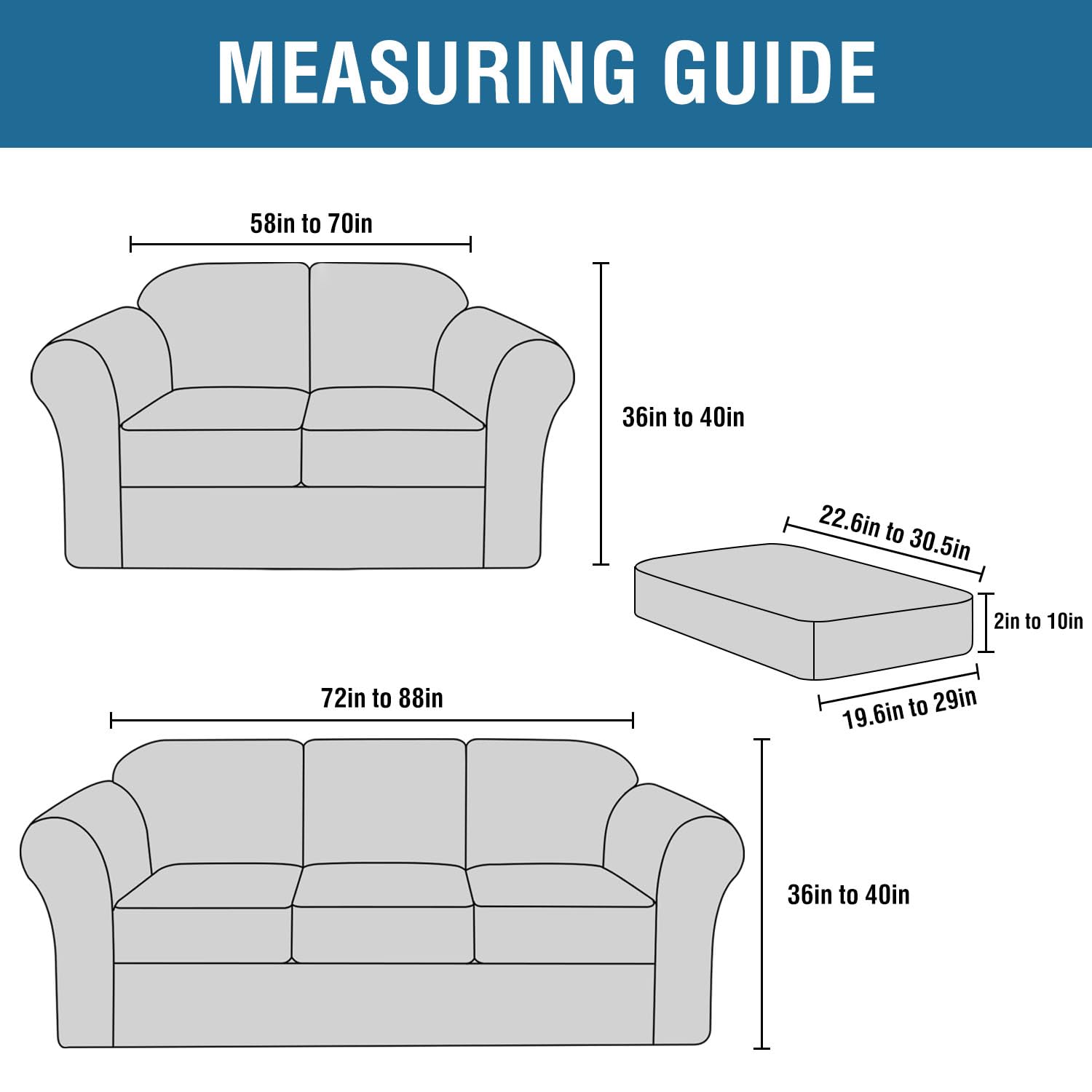 H.VERSAILTEX 4-Piece Stretch Sofa Cover Set - Jacquard Fabric Couch Covers for 3-Cushion Sofa & 2-Cushion Loveseat, Thick Grey Furniture Protector - Perfect for Living Room, Family Room & Pet-Friendly Homes