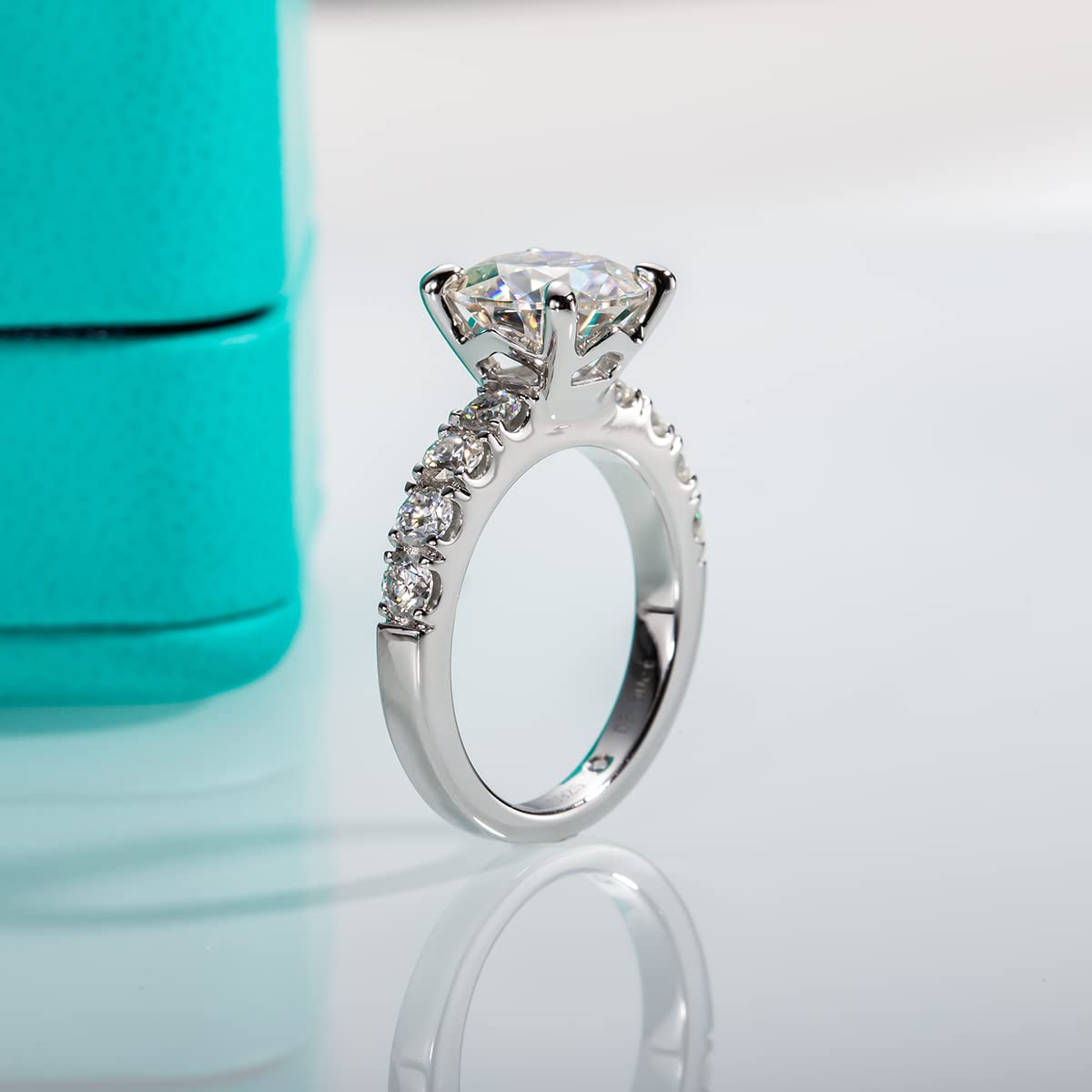 AnuClub 4.3cttw D Color Moissanite Engagement Ring - Round/Oval/Asscher Cut 925 Sterling Silver Women's Promise & Anniversary Ring | Elegant Gift Box | Perfect for Proposals, Weddings & Special Occasions