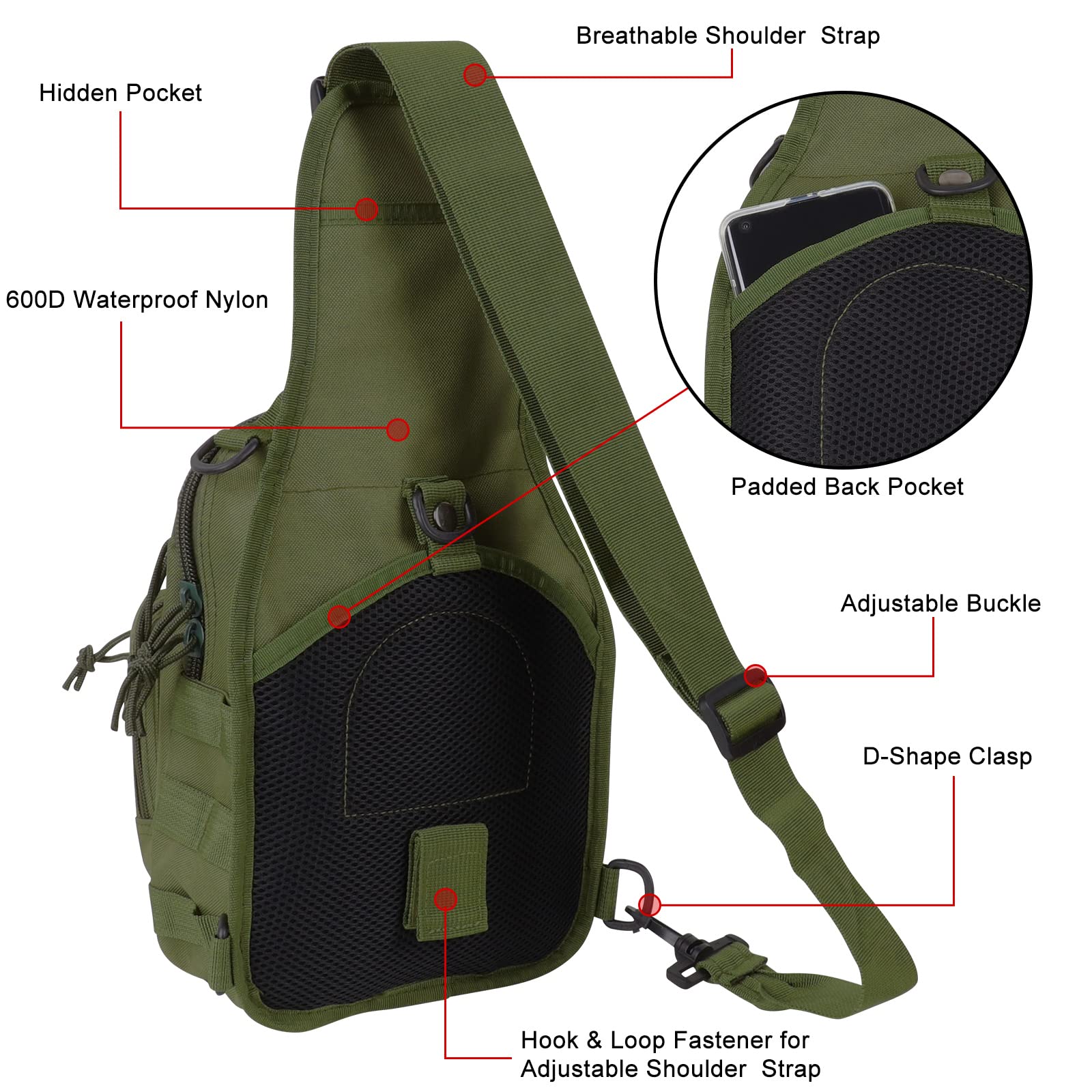 QCute Tactical Backpack - Waterproof Military Sling Bag with MOLLE System for Outdoor, Hiking & Everyday Carry | Durable Crossbody Chest Pack for Camping, Travel & Work