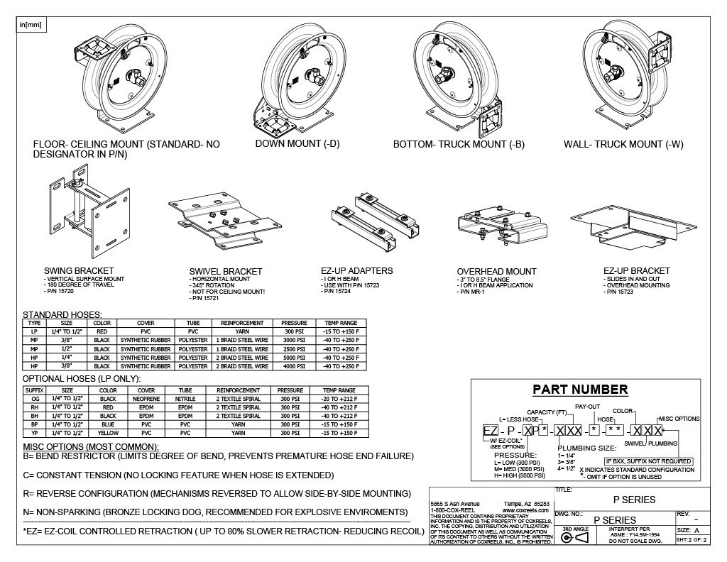 **Coxreels P-MP-430 Retractable Air Water Oil Hose Reel - 1/2