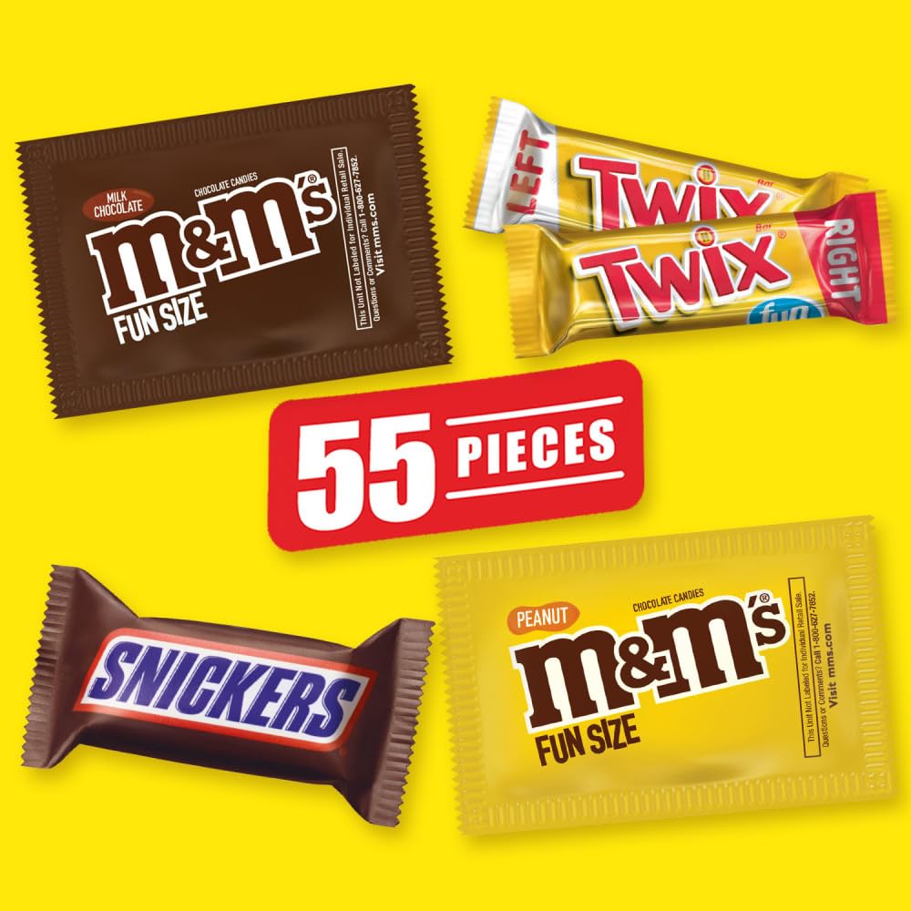 SNICKERS, M&M'S & TWIX Fun Size Chocolate Candy Variety Mix - 55 Piece Bag (31.18 oz) - Perfect for Halloween, Parties, Office Treats & Gift Baskets