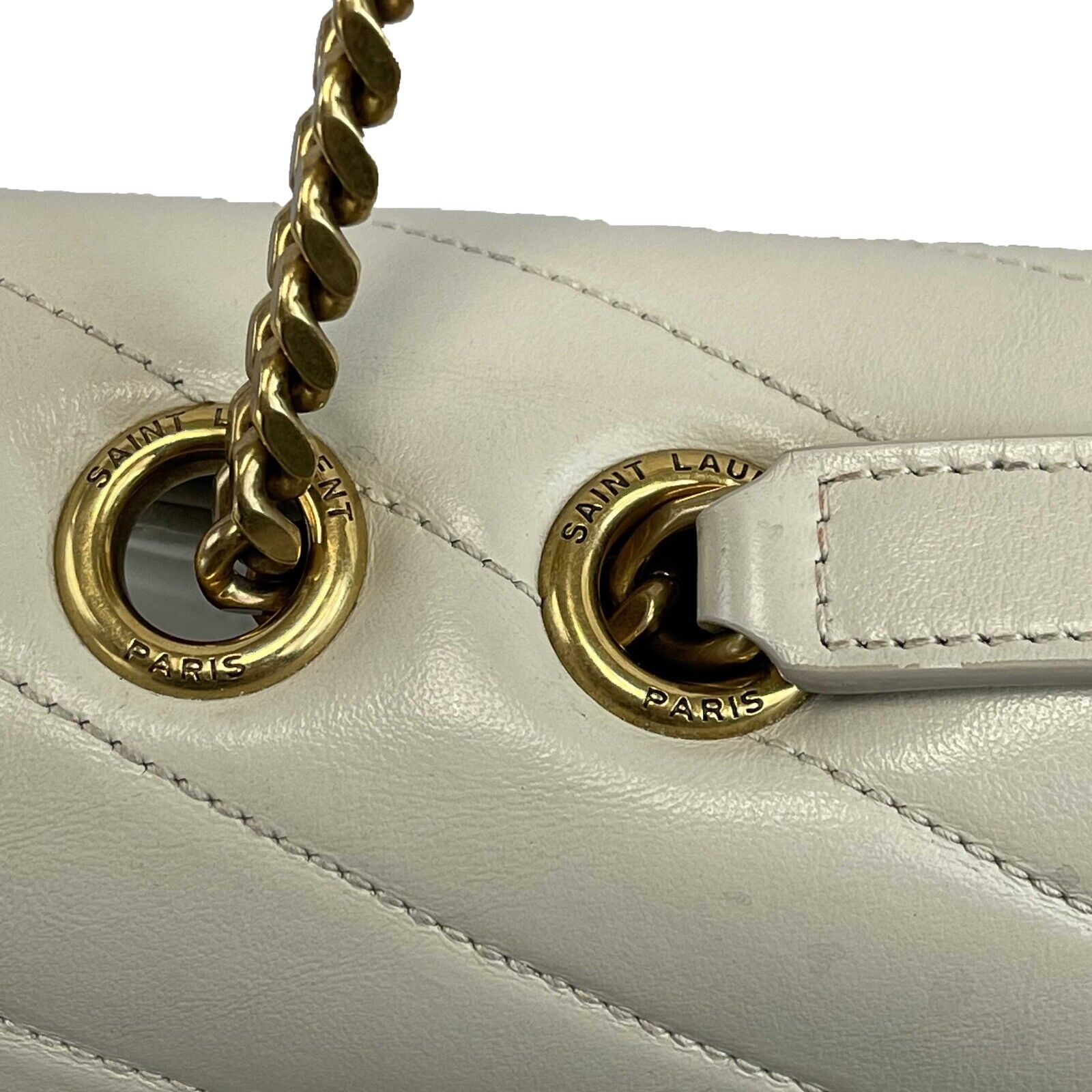 YSL Loulou Medium Chain Shoulder Bag in Beige Calfskin Leather | Luxury Designer Handbag for Women | Perfect for Work, Evening Events & Travel