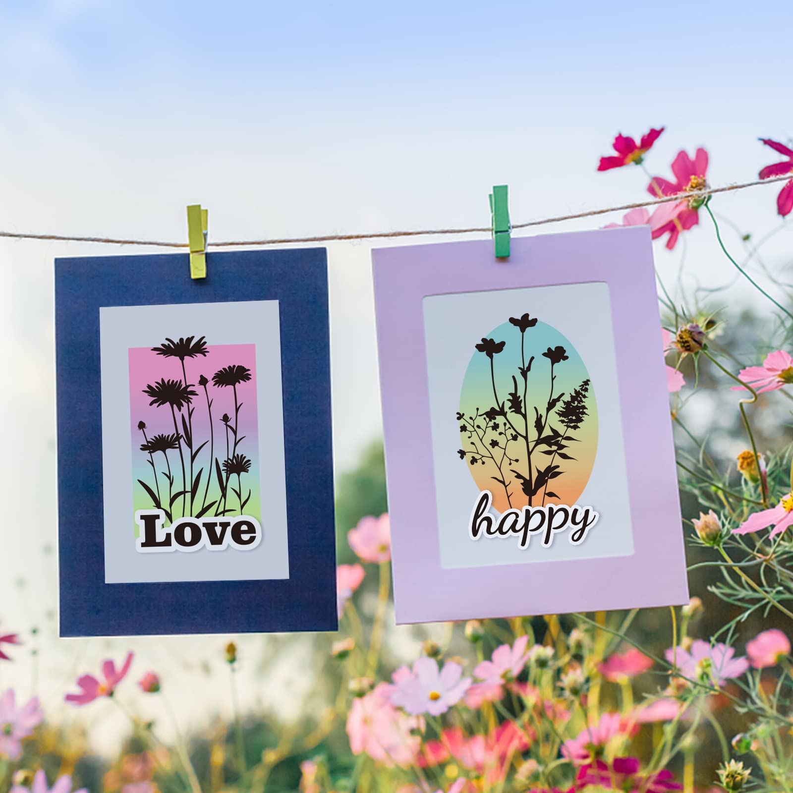 GLOBLELAND Transparent Silicone Stamps Set - Floral Plant Silhouette Design with Daisy, Lavender & Wildflowers for Scrapbooking, Journaling, Card Making & DIY Crafts | Perfect for Memory Books, Greeting Cards & Art Projects