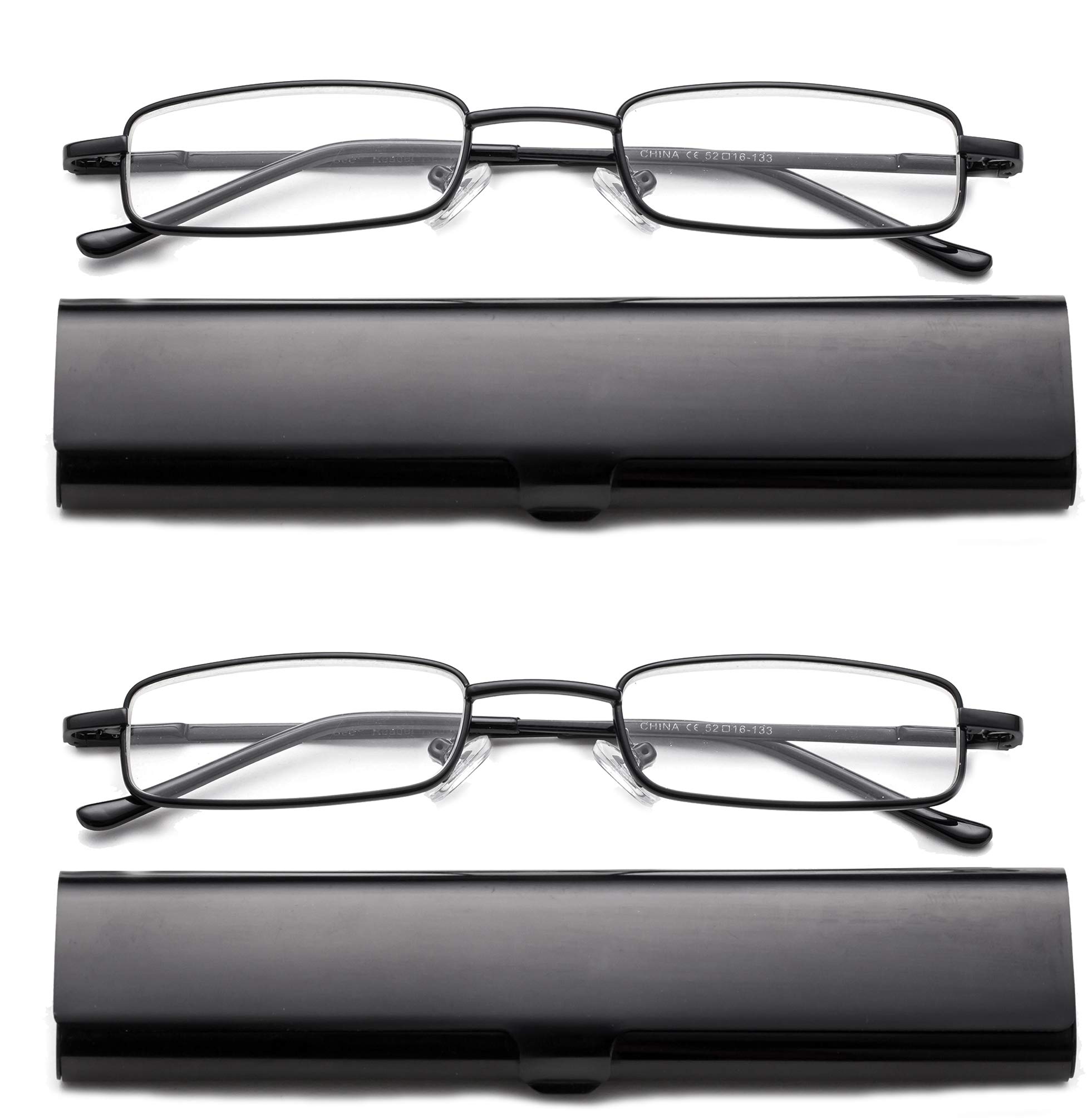 2 Pack Compact Reading Glasses with Aluminum Case - Lightweight +1.0 to +4.0 Magnification for Men & Women - Perfect for Reading Books, Using Phones & Close Work