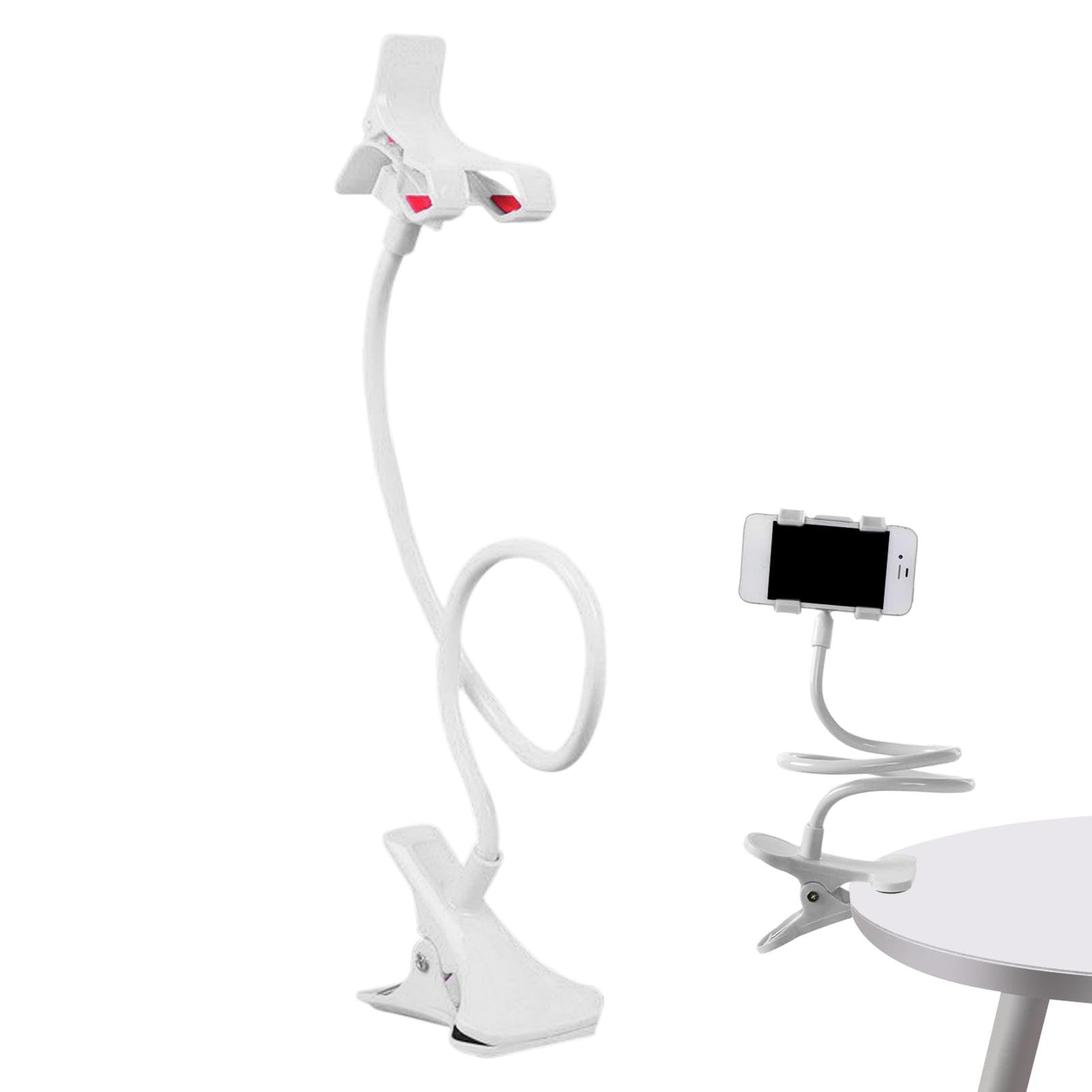 Adjustable Gooseneck Phone Holder with Non-Slip Clip - 360° Flexible Lazy Arm Cell Phone Stand for All Smartphones - Perfect for Bed, Sofa, Office & Car Use (White)