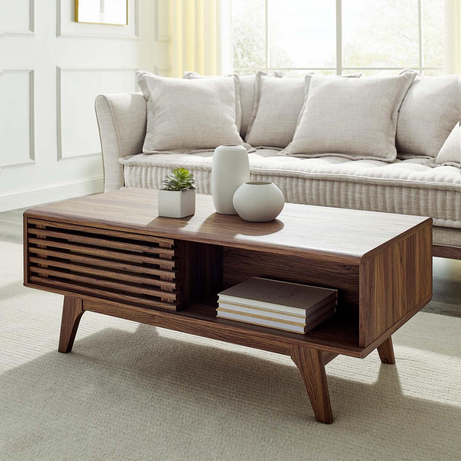 Modway EEI-4724-WAL Walnut Coffee Table - Modern Wooden Living Room Furniture for Small Spaces, Home Decor & Office Use