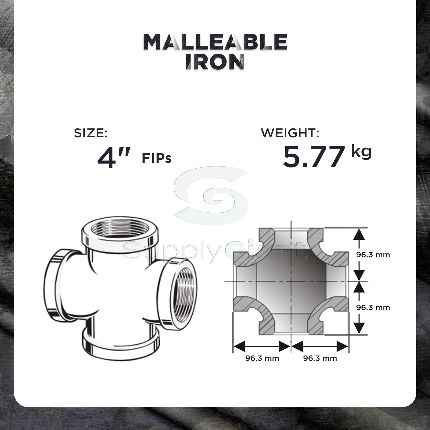 Everflow Supplies BMCR0400 4-Inch Black Malleable Iron Cross Fitting for Plumbing, HVAC, and Industrial Piping Systems