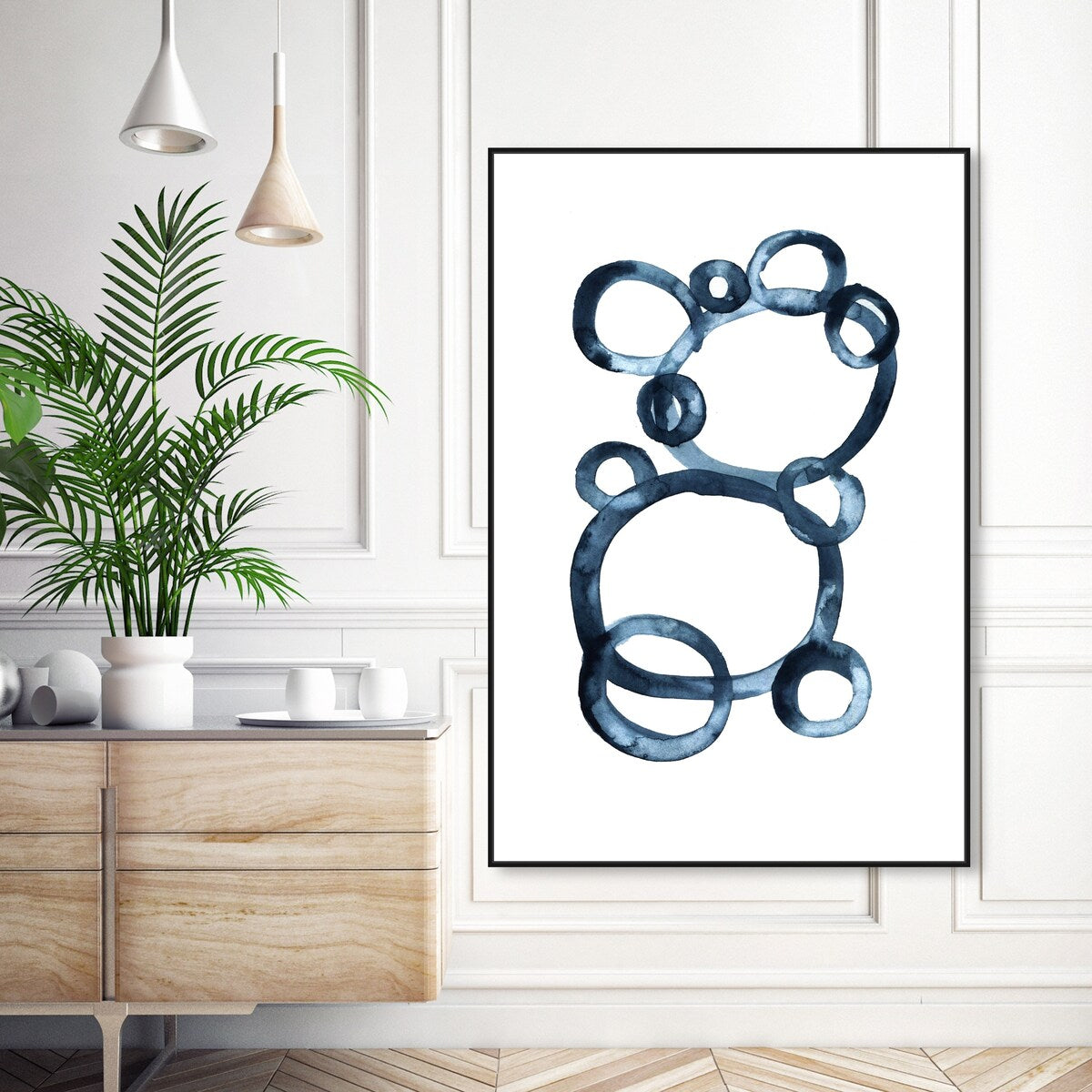 Bear Bubbles Canvas Wall Art - Modern Baby Bear Finger Painting Nursery Decor - White Framed Contemporary Print for Boys Room - Perfect for Kids Bedroom, Playroom & Baby Shower Gift