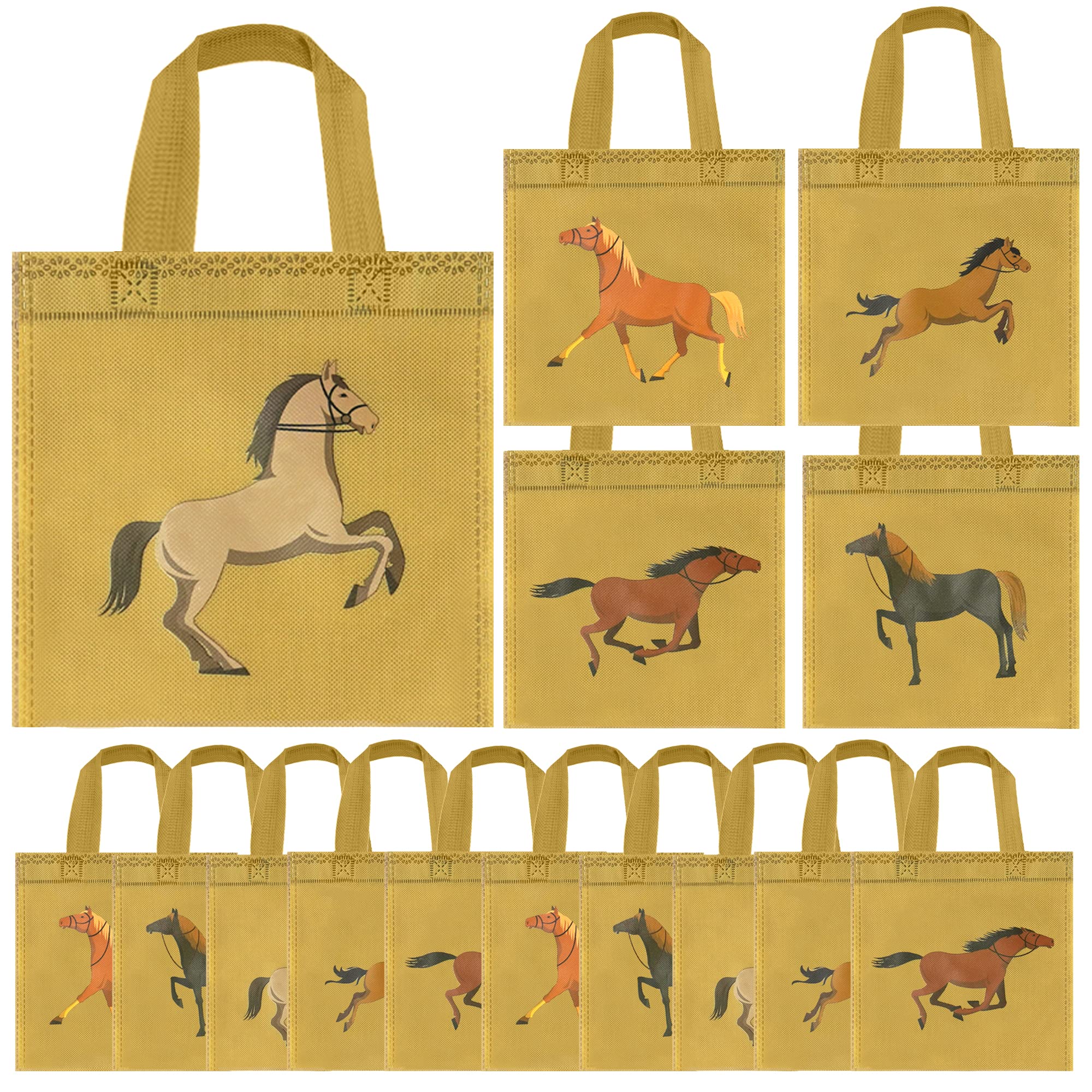 Horse Party Favor Bags - 12 Pack Non-Woven Treat Bags for Kids Birthday, Cowboy Theme & Baby Shower - Durable Horse Racing Party Supplies for Goodie Bags, Favors & Gifts | Perfect for Western, Equestrian & Ranch Themed Events