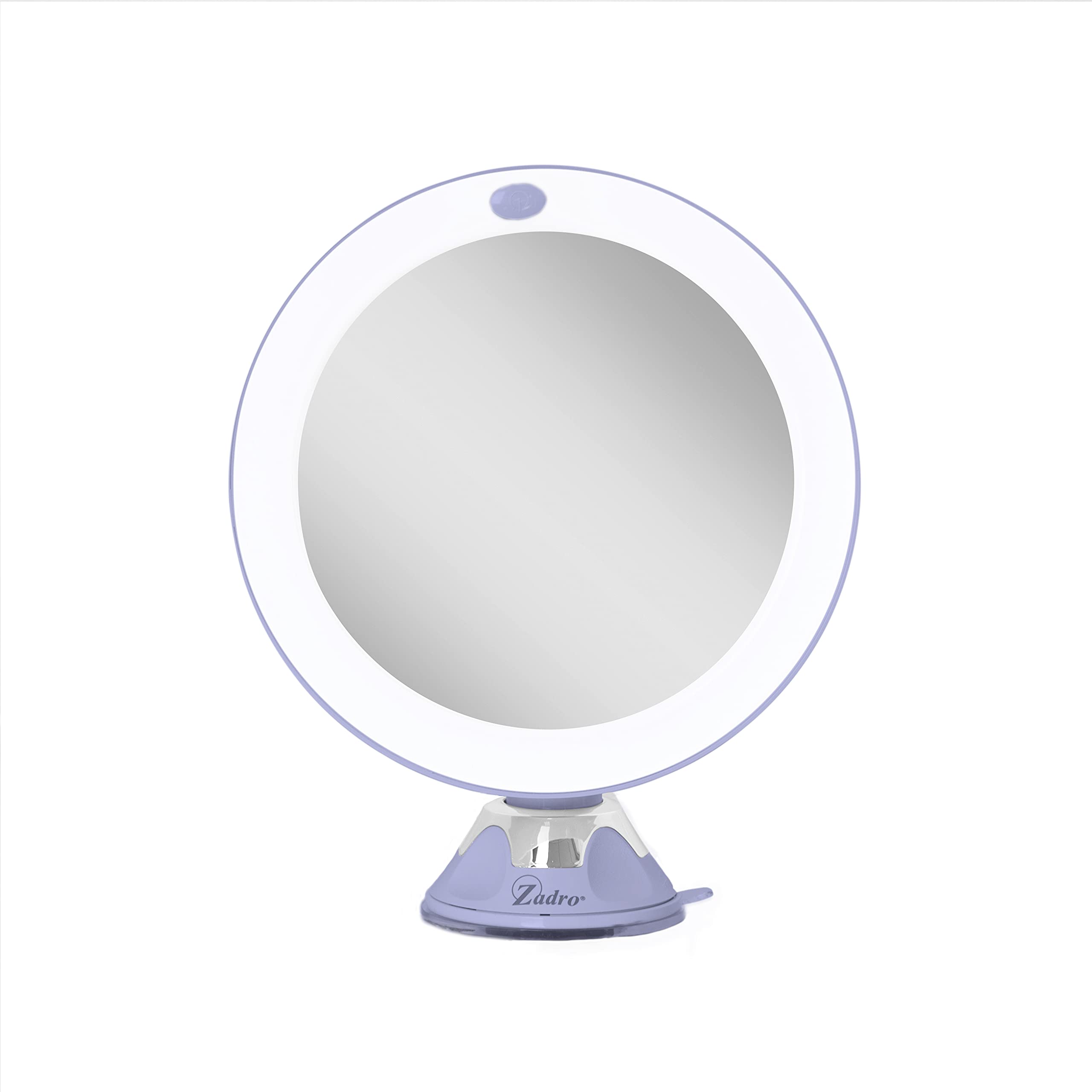 Zadro 6.5 Inch Round LED Vanity Mirror with 10X Magnification - Wall Mount or Suction Cup Makeup Mirror with Adjustable Lighting (Purple) - Perfect for Bathroom, Bedroom, and Travel Makeup Application