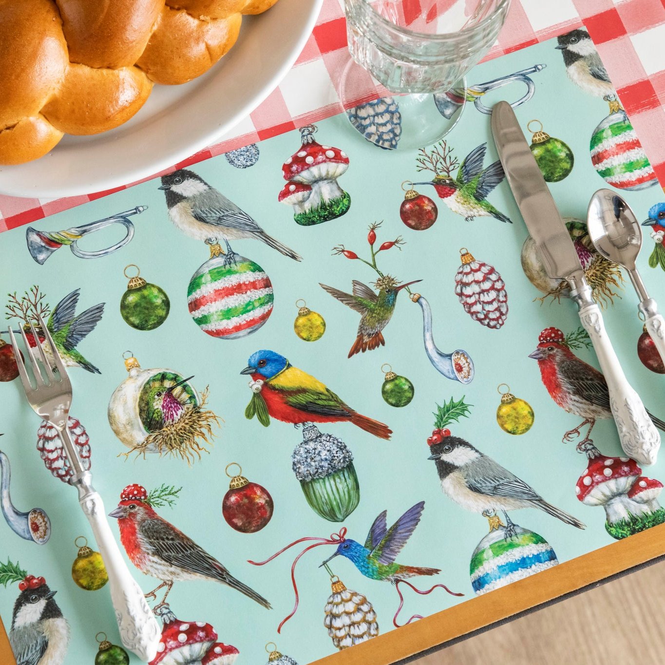 Baubles and Birds Decorative Placemats Set of 4 - Elegant Table Mats for Dining, Kitchen, and Home Decor - Perfect for Holiday Dinners, Parties, and Everyday Use