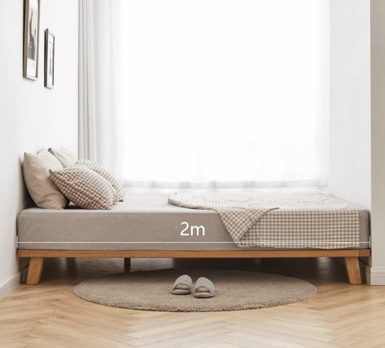Solid Oak Wood Platform Bed Frame - No Headboard - Queen Size - Modern Minimalist Bedroom Furniture for Small Spaces & Apartments