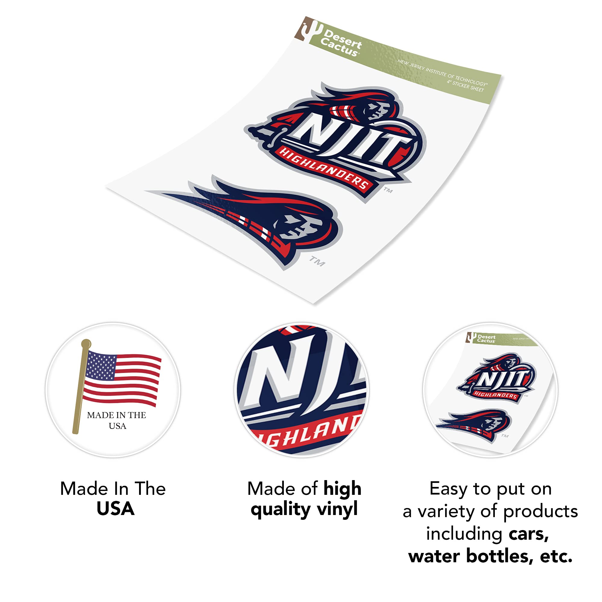 NJIT Highlanders Vinyl Decal Sticker Set - 4 Inch Waterproof Desert Cactus Design for Laptop, Water Bottle, Car & Scrapbook | Perfect for College Students, Alumni & Fans | School Spirit & DIY Crafts