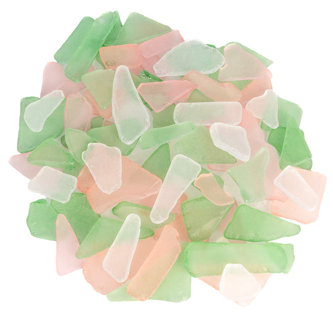 Natural Tumbled Sea Glass for Crafts - Pink, Green & White Beach Glass Décor Pieces (22oz Bag) - Perfect for Vase Fillers, DIY Jewelry Making, Wedding Centerpieces, Home Decoration & Beach Theme Parties