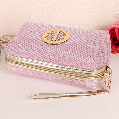 GLOA Glitter Cosmetic Bag - Waterproof Travel Makeup Organizer for Women, Fashionable Pink Toiletry Pouch with Multiple Compartments - Perfect for Vacation, Gym, and Daily Beauty Essentials