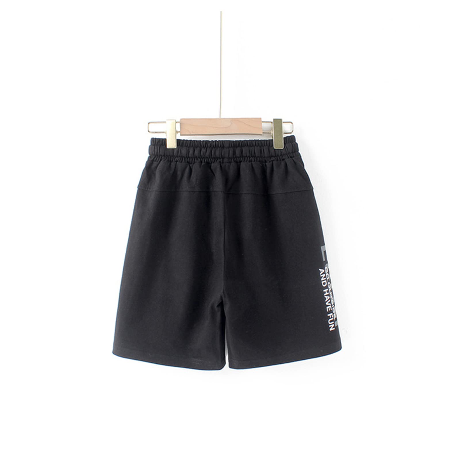**Boys' Cotton Athletic Shorts with Drawstring - Soft Jersey Sport Shorts for Kids (140-150cm) - Unisex Black Embroidered Design - Perfect for Running, Gym & Casual Wear**