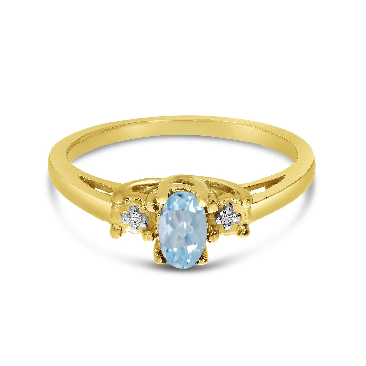 10K Yellow Gold Oval Aquamarine and Diamond Ring for Women - Elegant March Birthstone Jewelry Gift for Engagement, Anniversary & Special Occasions