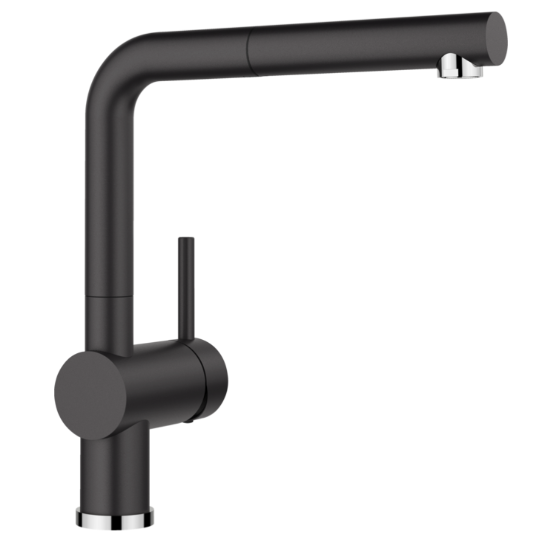 Blanco LINUS S Mixer with Pull Out Tap - Black (LINUSSB) | Premium Kitchen Faucet for Modern Homes, Perfect for Washing Dishes & Food Prep