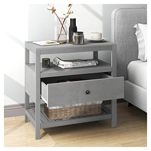 Modern Wooden Nightstand with Drawers - Bedside Table for Bedroom & Living Room - Stylish Storage Solution for Books, Lamps, and Bedroom Essentials
