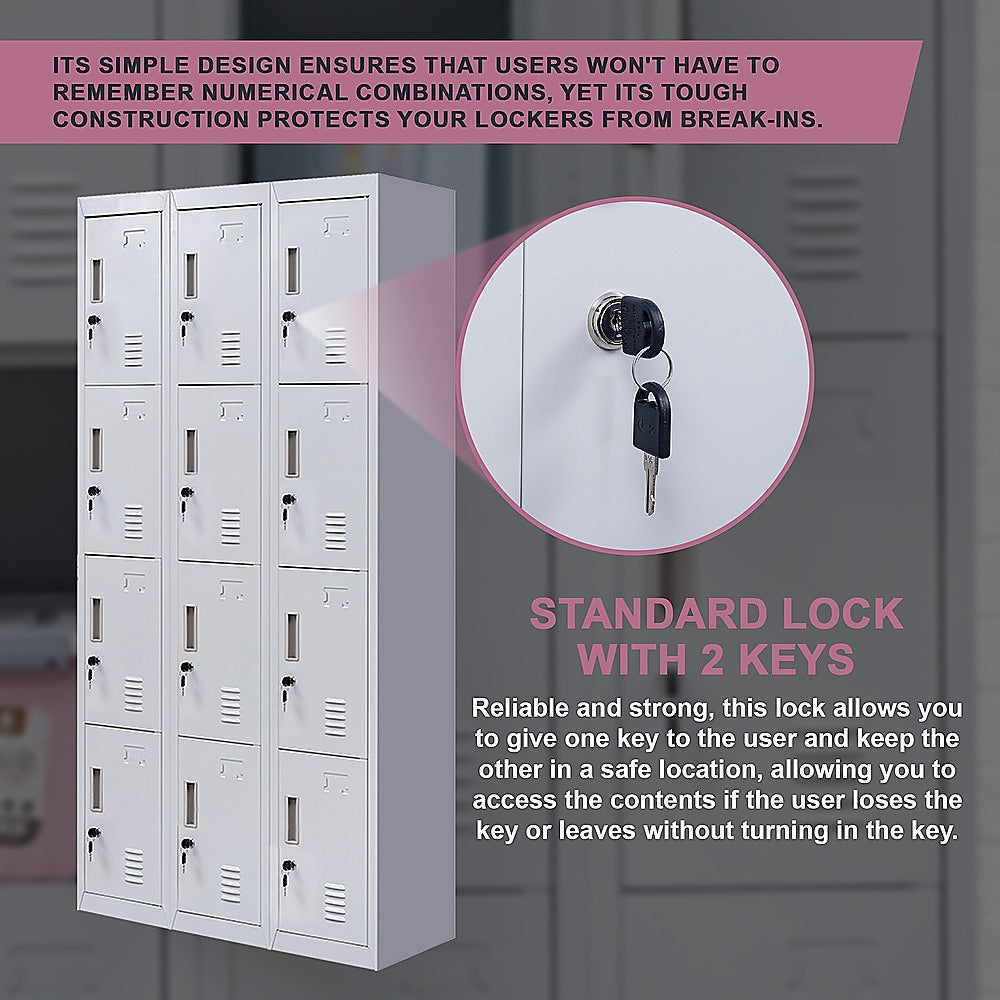 12-Door Locker with Standard Lock & Keys - Secure Storage for Office, Gym, Shed, School & Home | Perfect for Employee Lockers, Sports Equipment & Personal Belongings