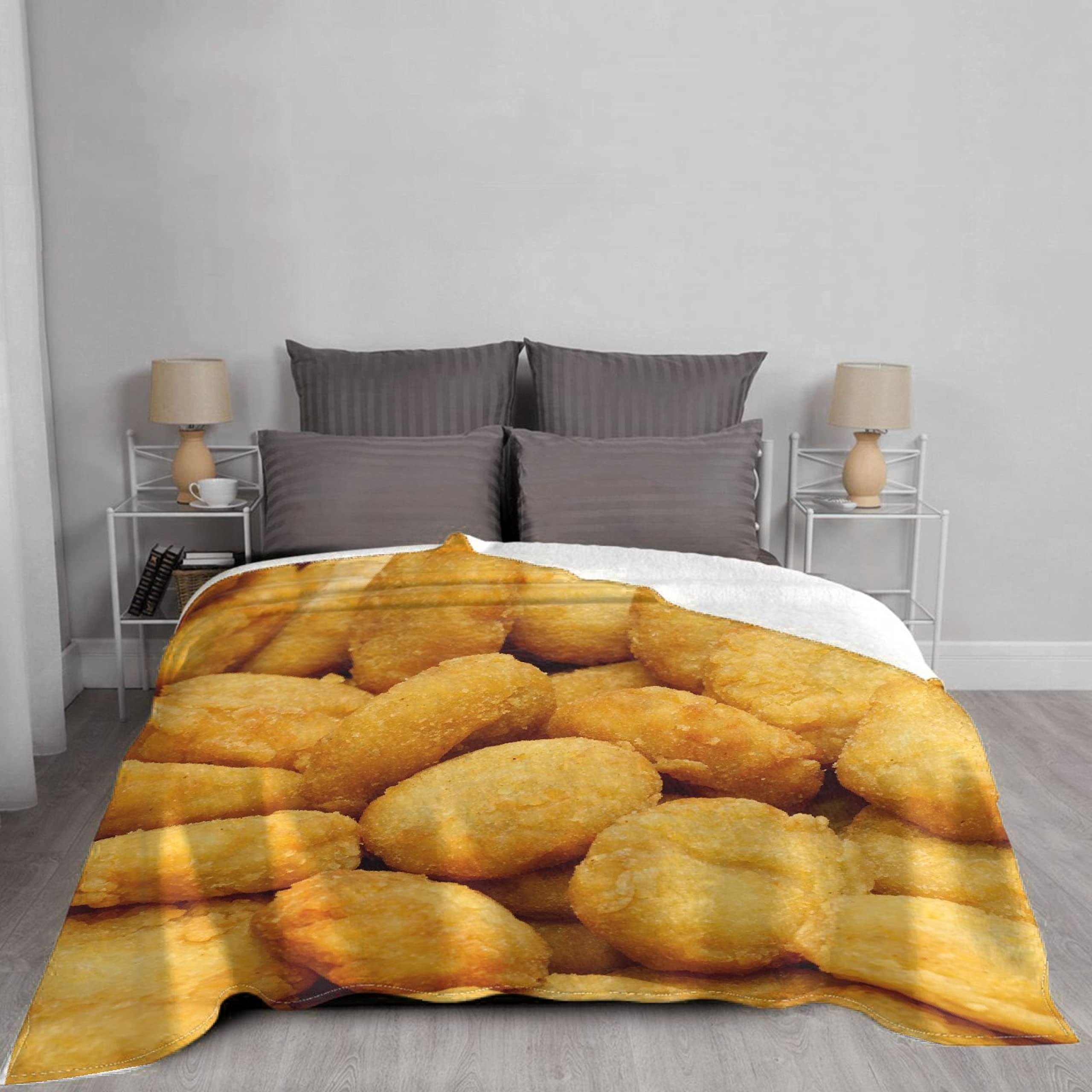 Funny Chicken Nuggets Plush Fleece Throw Blanket - Soft, Warm & Cozy XL 120x90 Inch - Perfect for Girls, Boys & Family - Great for Bed, Sofa, Couch & Chair - Ideal Gift for Food Lovers & Blanket Enthusiasts