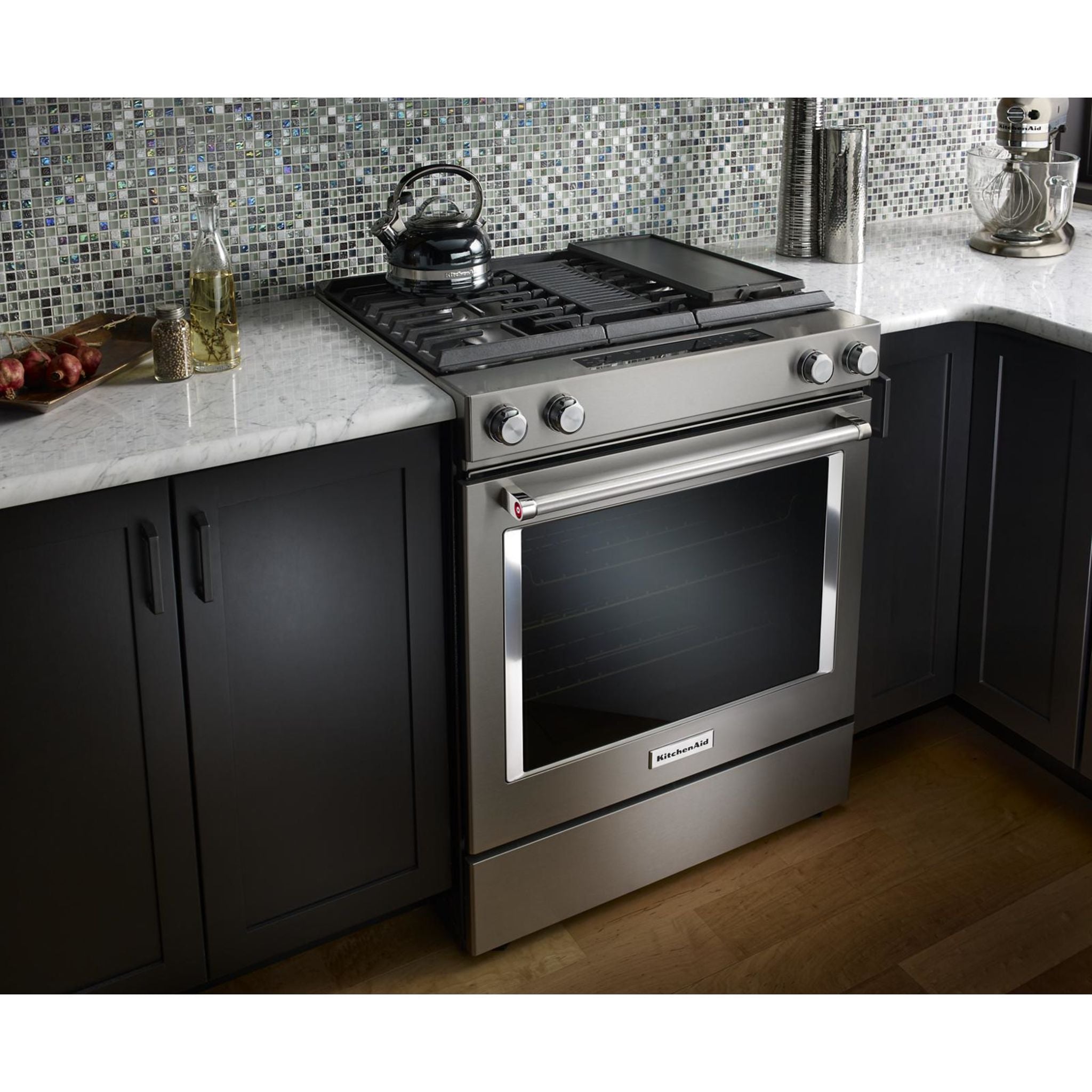 KitchenAid KSDG950ESS 30-Inch Slide-In Dual Fuel Range - Stainless Steel Gas Stove & Electric Oven for Professional Cooking & Baking at Home