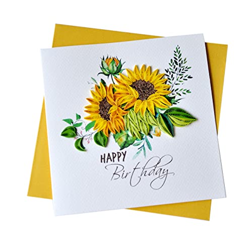 Handmade Sunflower Quilling Birthday Card - Unique 3D Paper Art Greeting Card for Women, Mom, Friend | Perfect for Birthday Wishes, Anniversary & Special Occasions