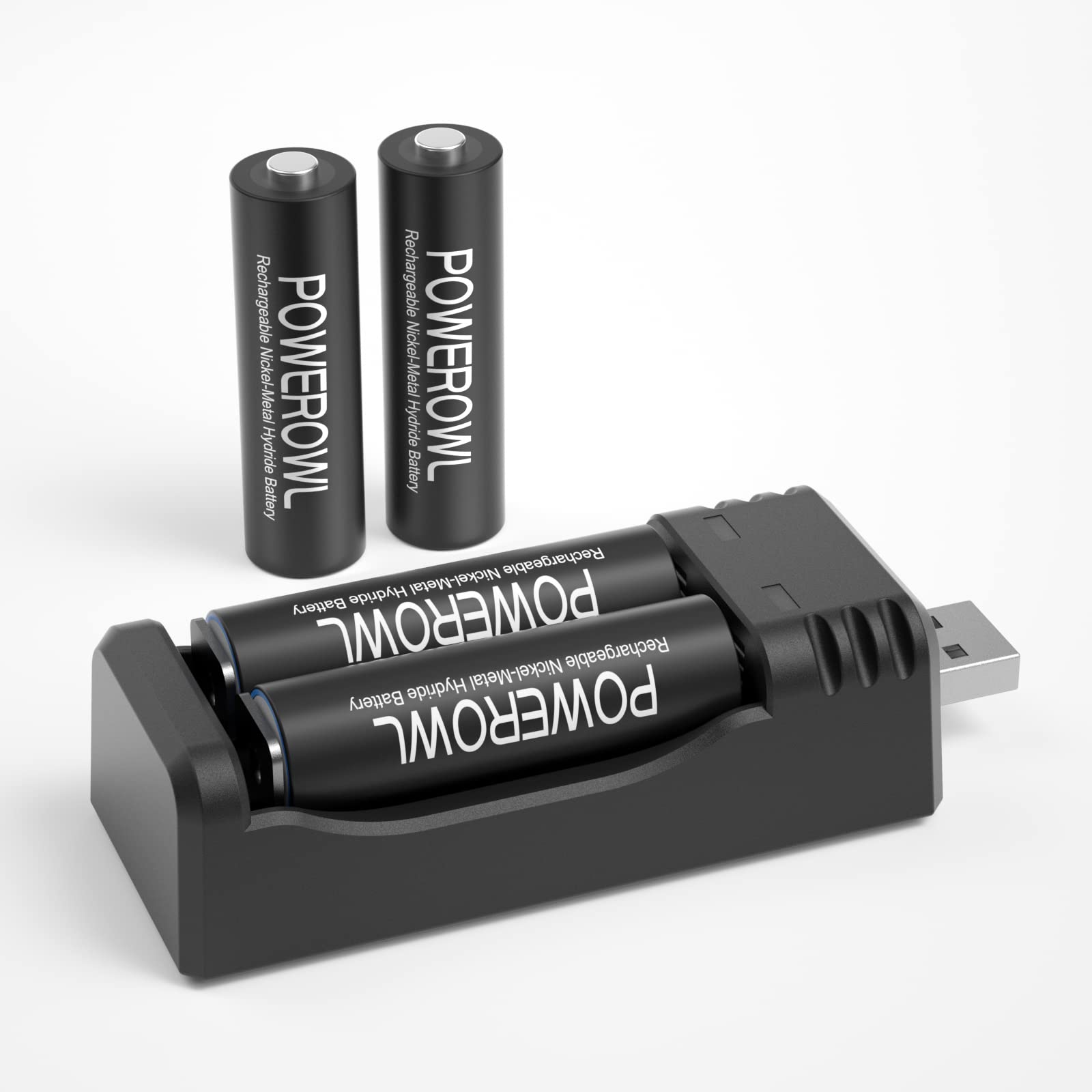 POWEROWL 4-Pack 2800mAh Rechargeable AA Batteries with Charger - High Capacity NiMH Double A Batteries for Xbox Controller, Wireless Mouse, Flashlight & Digital Cameras - Low Self Discharge for Long-Lasting Power