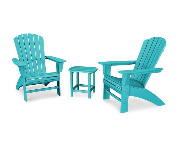 Polywood Aruba Nautical 3-Piece Curveback Adirondack Outdoor Furniture Set - Perfect for Patio, Poolside & Beachfront Relaxation