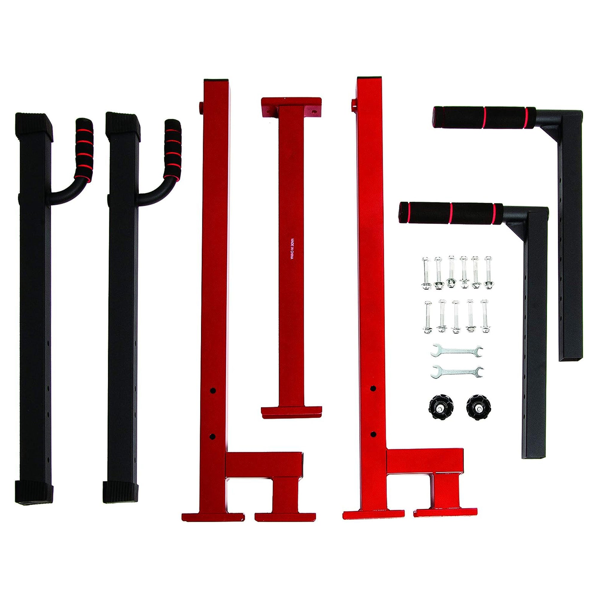 BalanceFrom Multi-Function Home Gym Dip Stand - 500lb Weight Capacity, Adjustable & Sturdy for Pull-Ups, Dips, Push-Ups - Perfect for Home Workouts & Strength Training (Red)