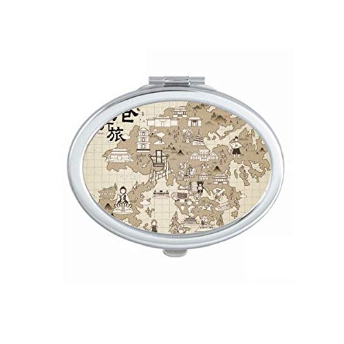 DIYthinker Hong Kong Traditional Map Design Portable Folding Mirror - Double-Sided Travel Makeup Mirror for Home, Office & Travel