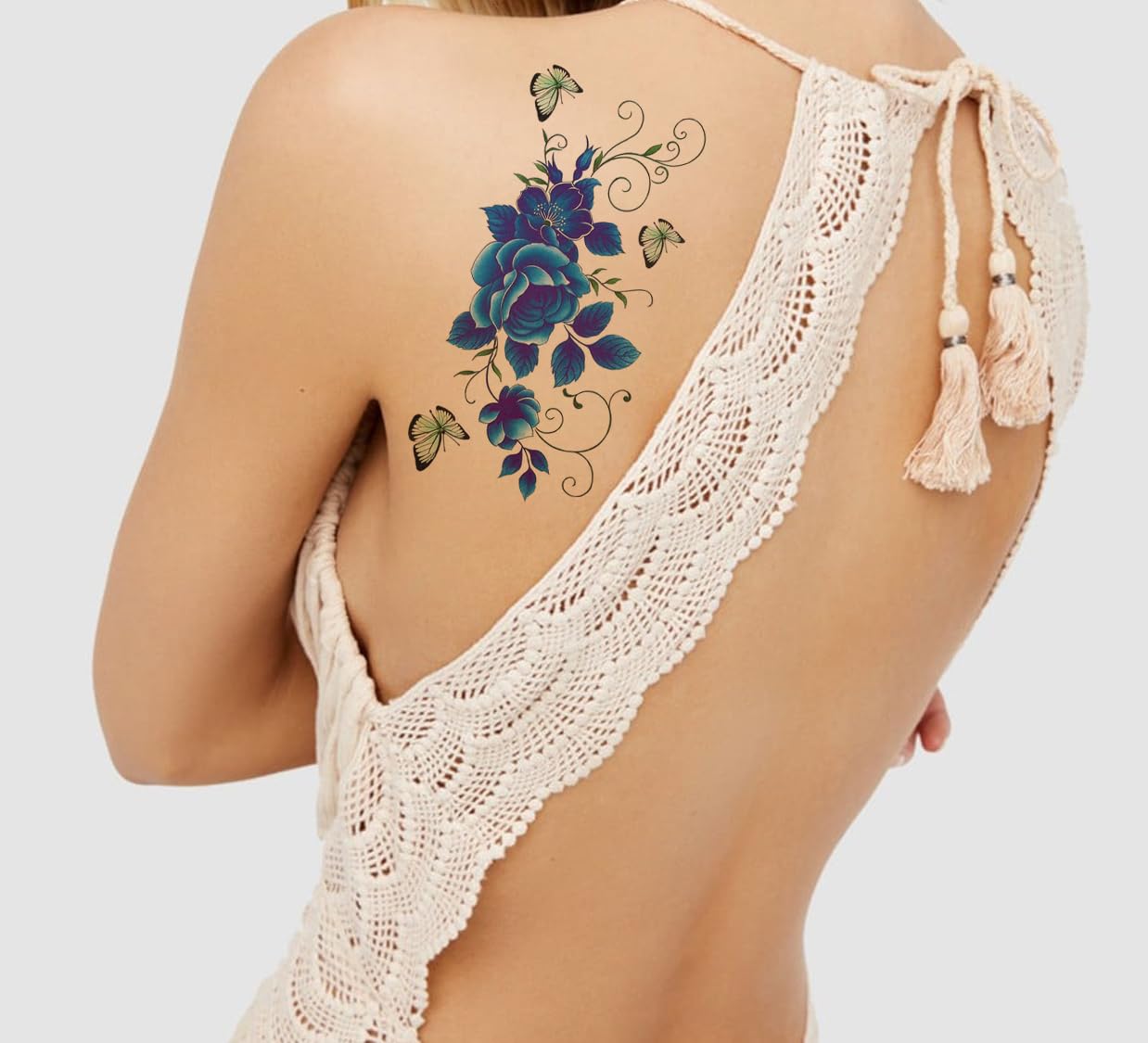 Waterproof Temporary Tattoo Stickers for Men & Women - 3D Realistic Flowers, Butterflies, Stars, Wolves & Armband Designs (19x9cm) | Perfect for Parties, Festivals, Cosplay & Body Art | TBX-9011