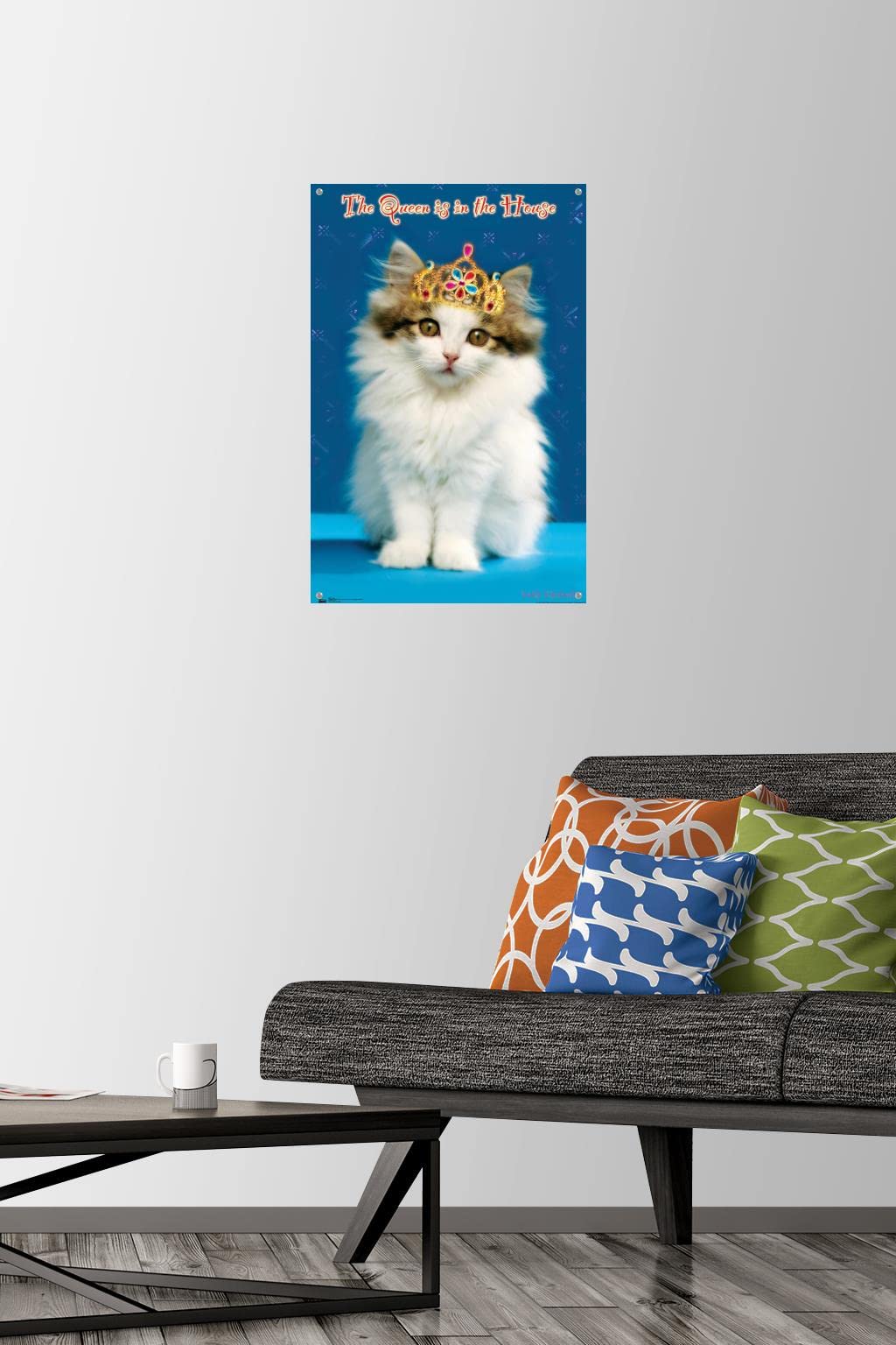 Keith Kimberlin Kitten Queen Wall Poster with Push Pins - Vintage Cat Art Print for Home Decor, Office & Dorm Room - Perfect Gift for Cat Lovers